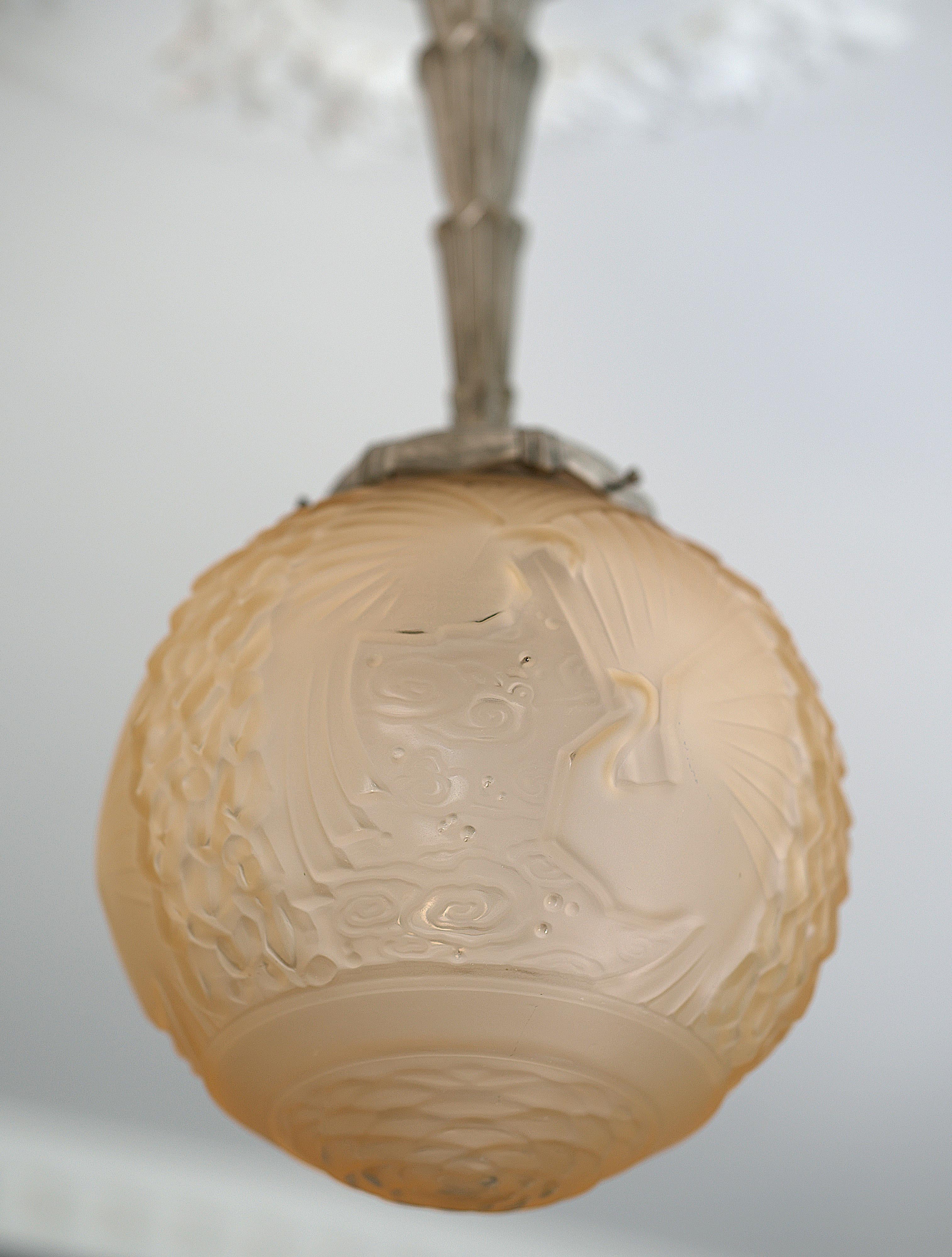 Bronzo Lampadario a sospensione a forma di uccello MULLER FRERES, 1920 in vendita