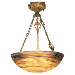 Muller Freres Blown Glass and Bronze Chandelier