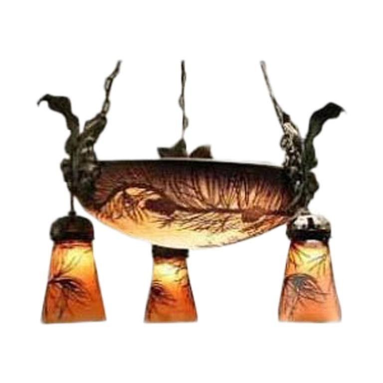Muller Freres Cameo Glass Chandelier For Sale