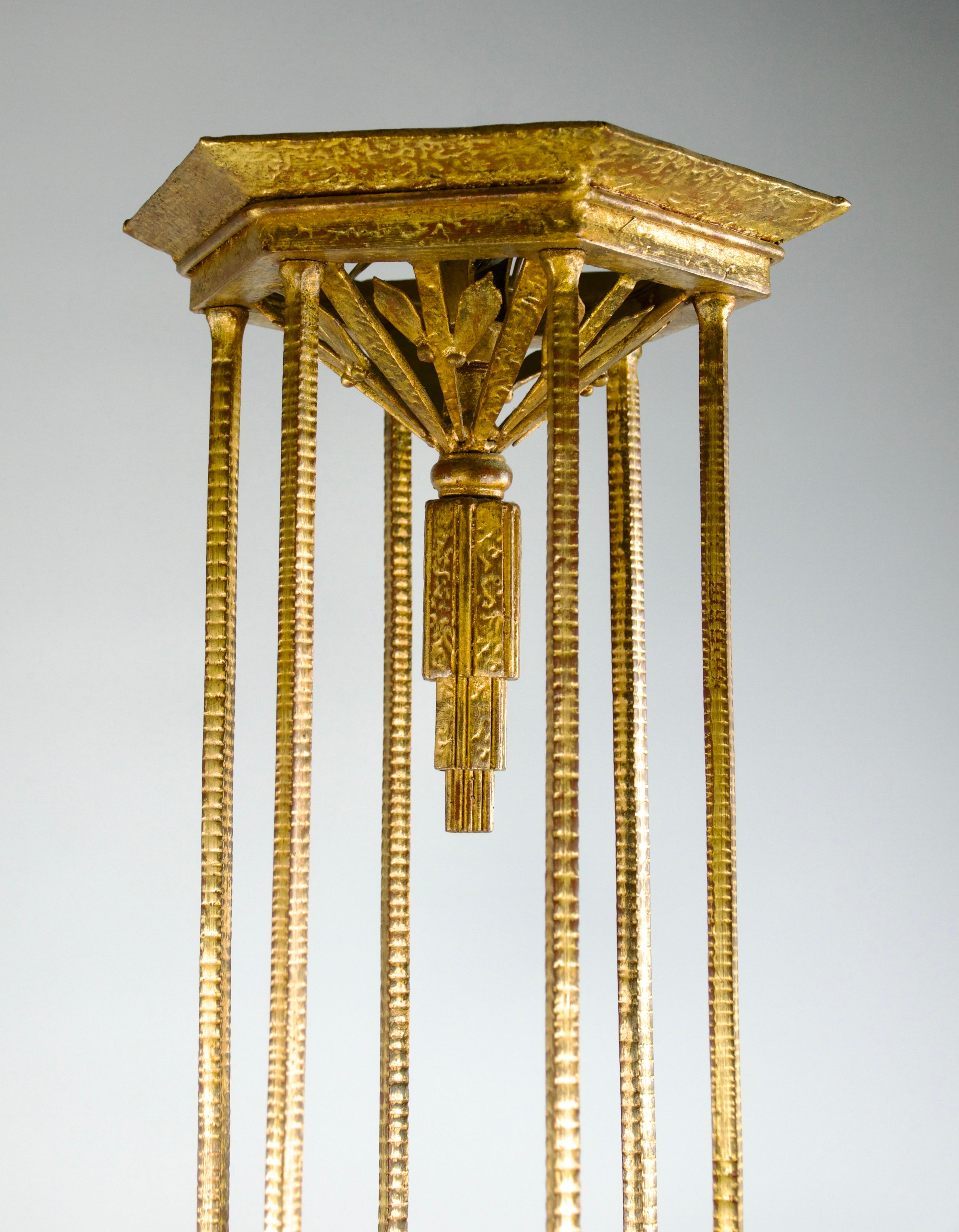Muller Frères Chandelier, Gilt Frame and Peacock Motifs, French Art Deco For Sale 2