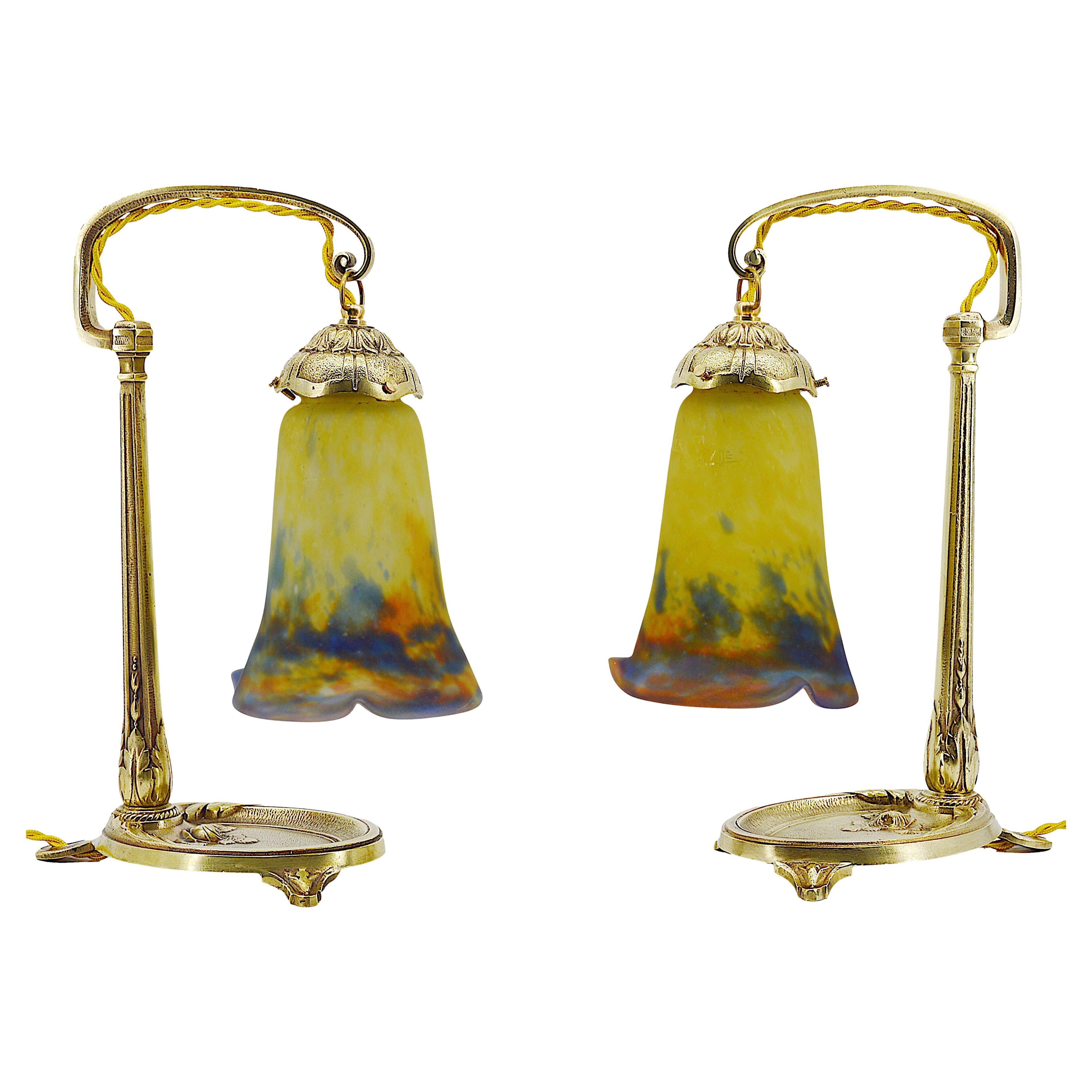 Muller Freres & Charles Ranc Pair of Table Lamps, 1920 For Sale