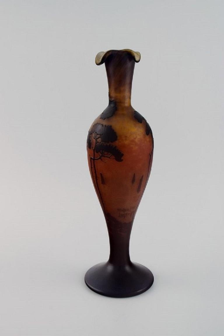 Art Nouveau Muller Frères, France, Vase in Smoky and Dark Art Glass, 1920s For Sale