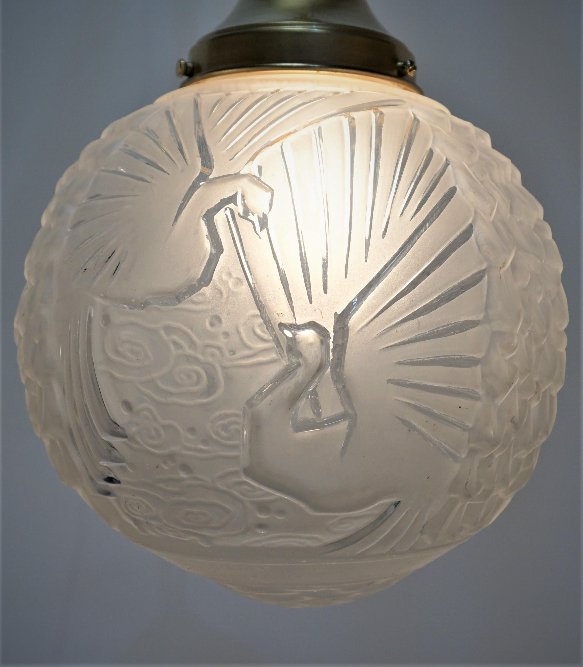 Art Deco Muller freres French 1930 art deco pendant chandelier (4 in stock) For Sale