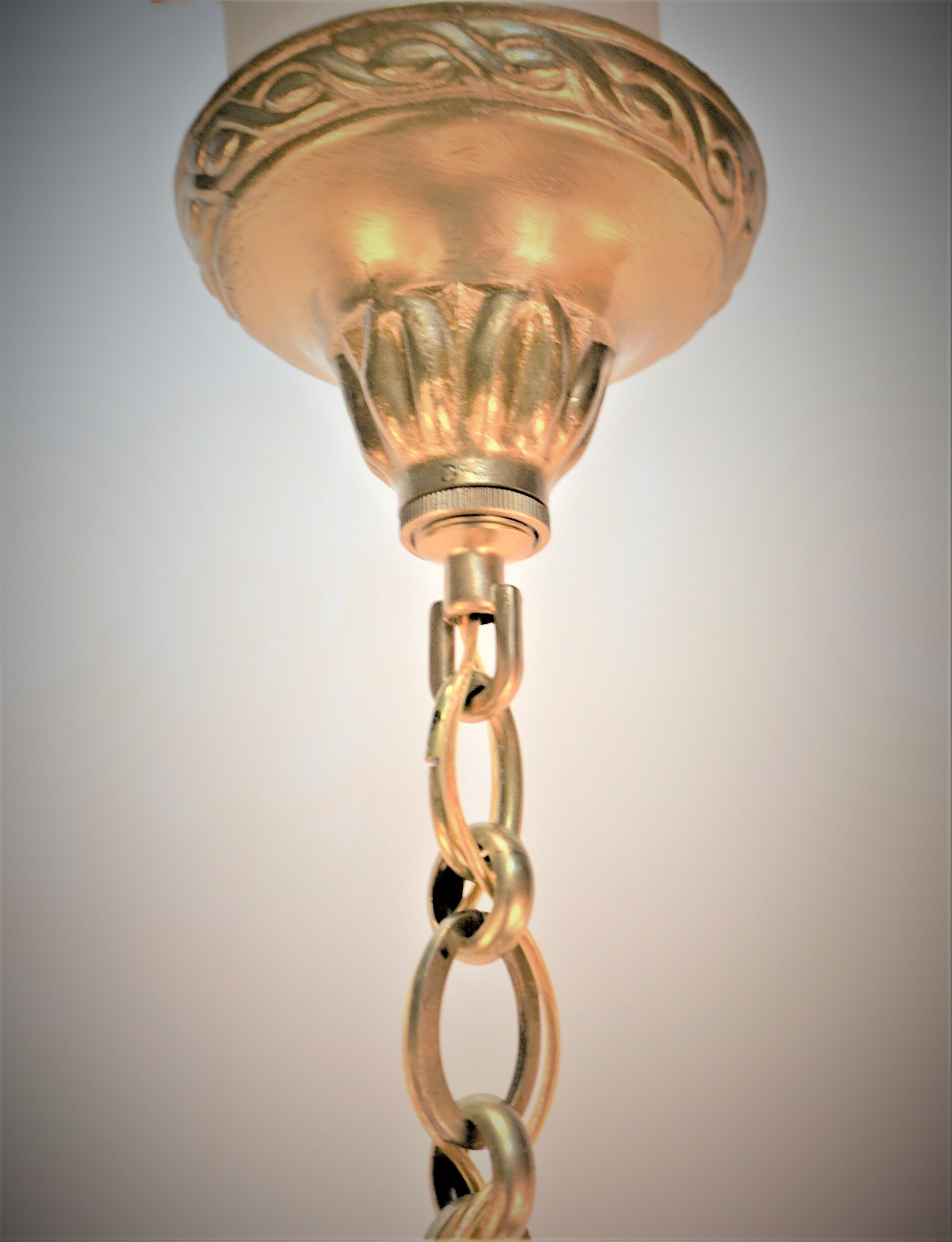 Bronze Muller freres French 1930 art deco pendant chandelier (4 in stock) For Sale