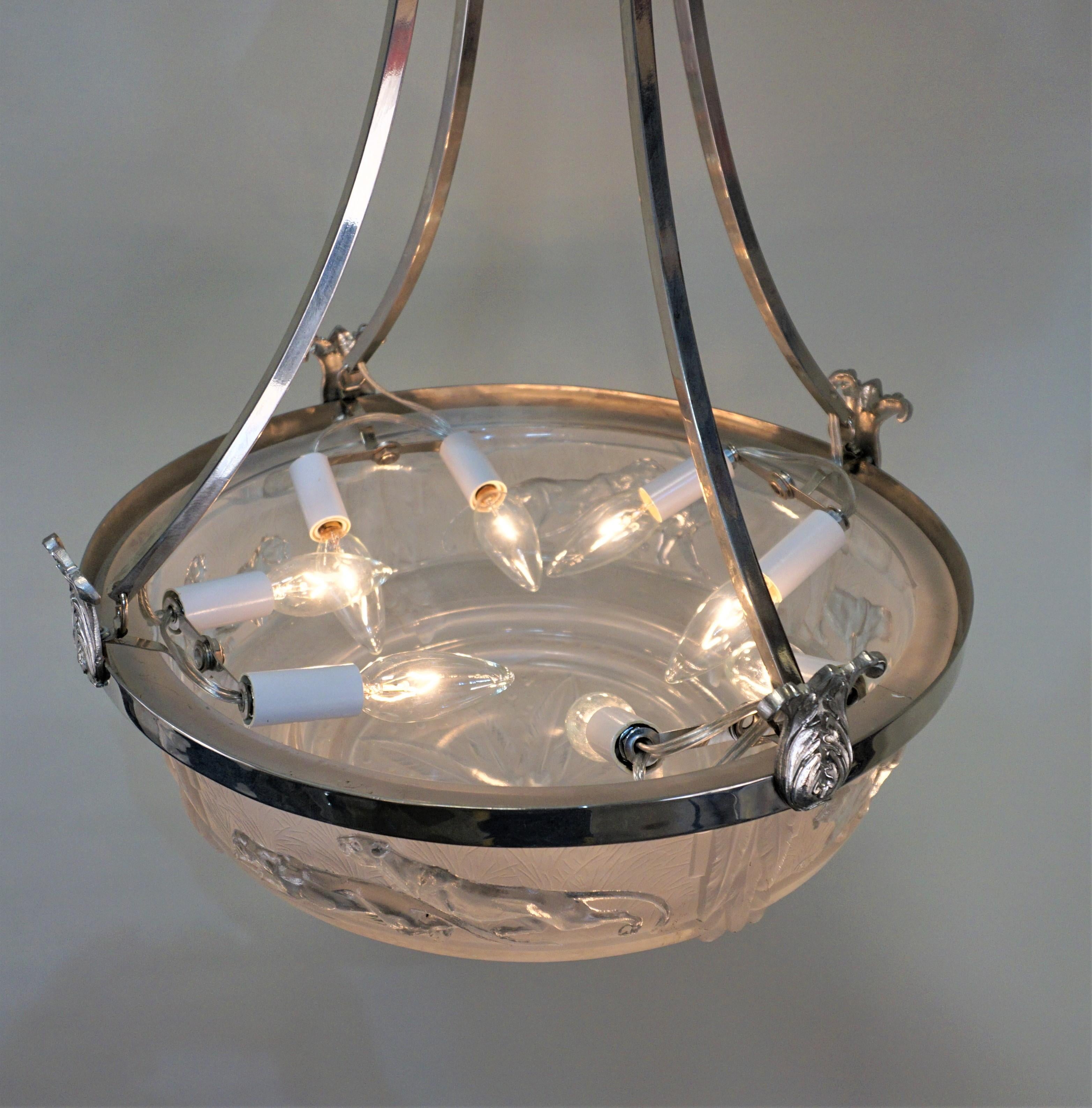 Vetro Lampadario Art Deco francese degli anni '30 di Muller Frères, Pantera