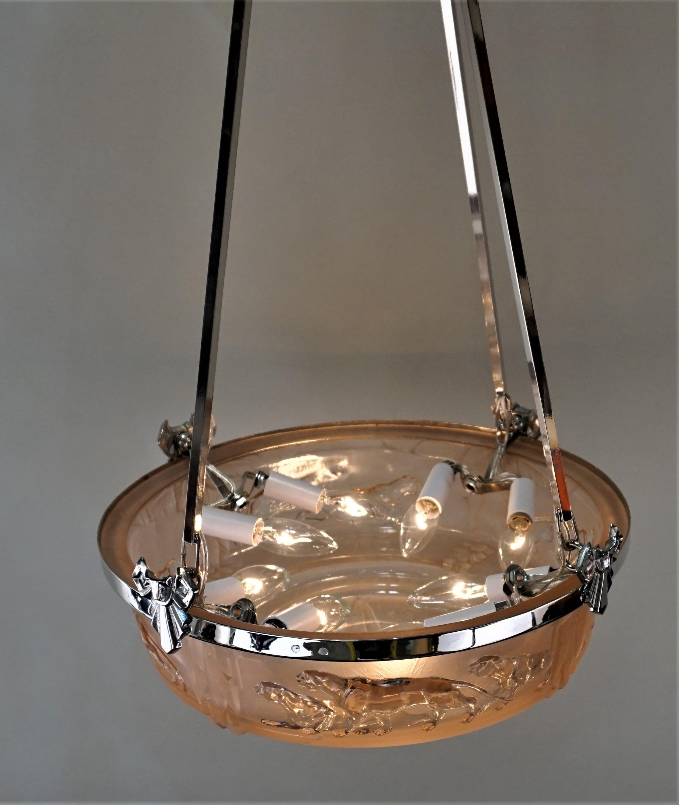 Muller Frères French Art Deco 1930s Chandelier, Panther 4