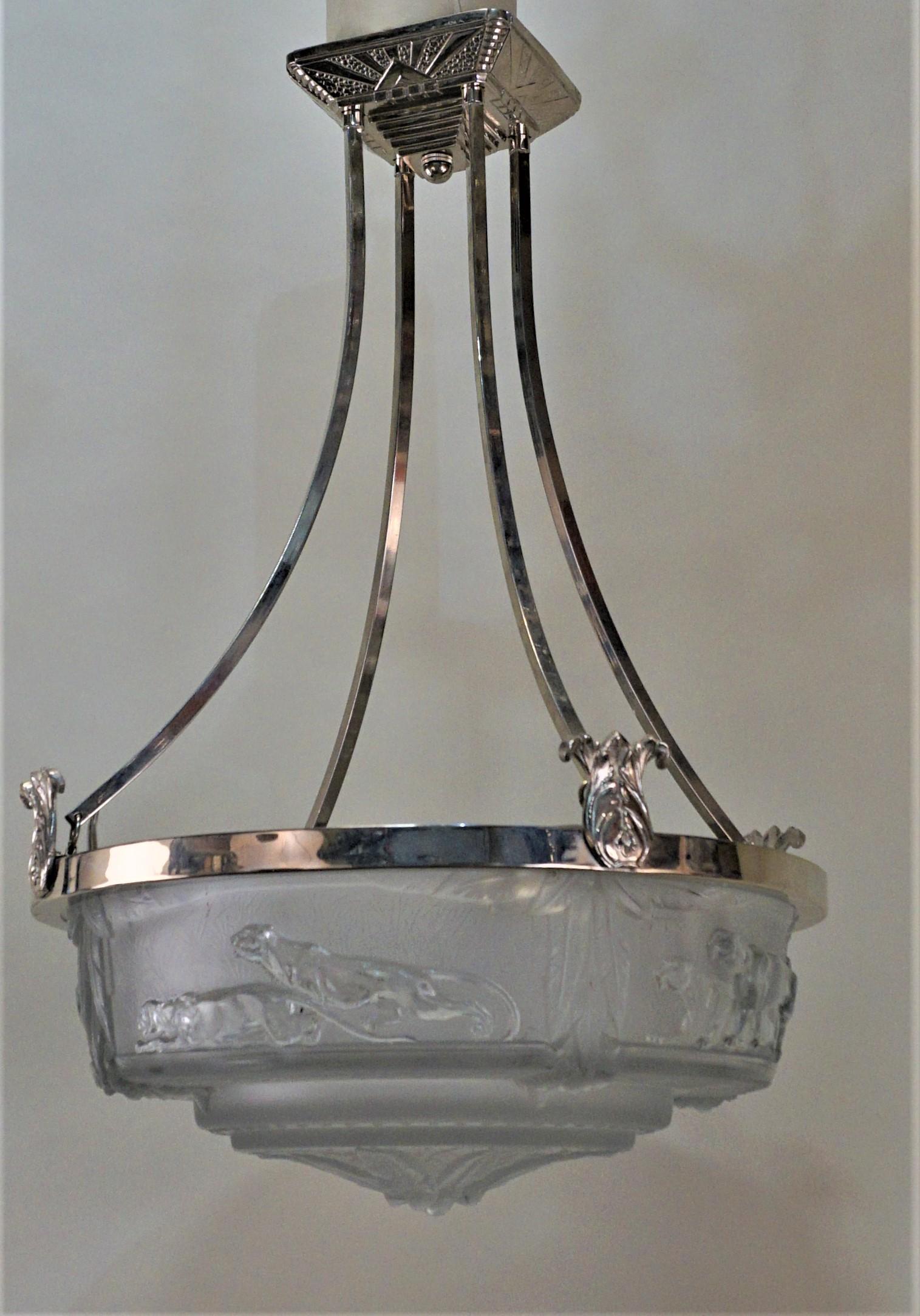 Muller Frères French Art Deco 1930s Chandelier, Panther 2