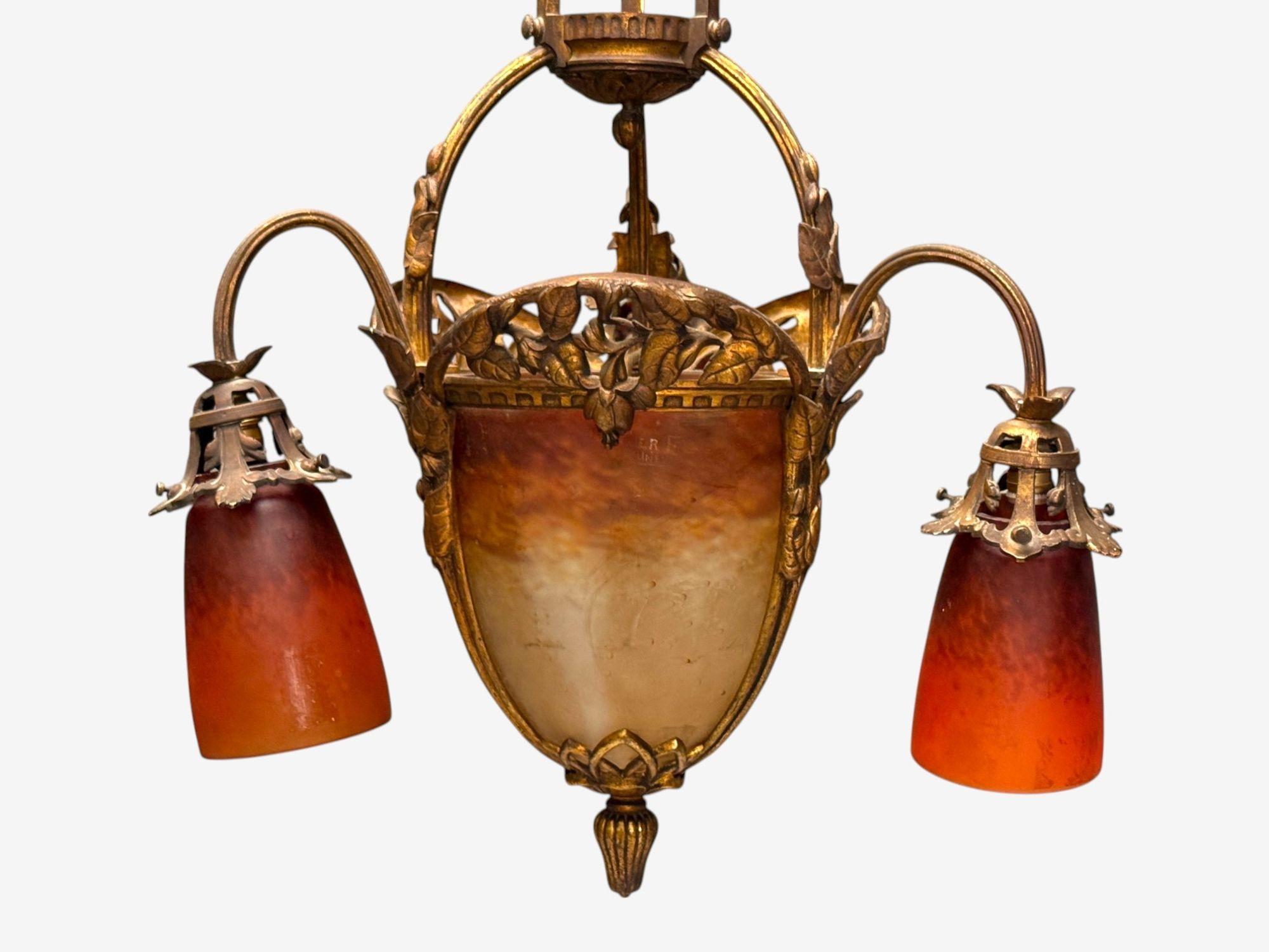 Muller Frères, Art Decó francés, Bronce, Cristal, Lámpara de araña, Francia, años 20 en venta 5