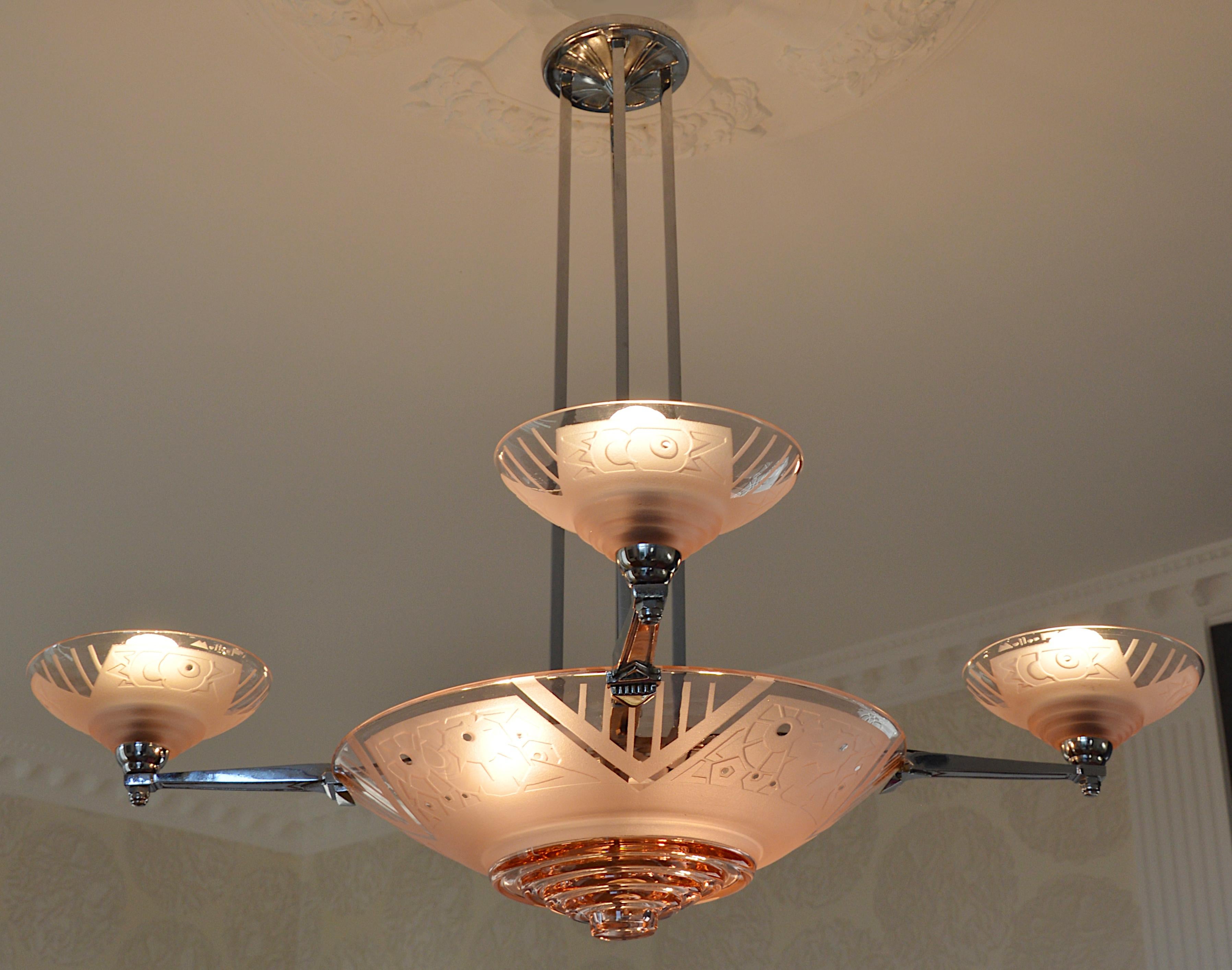 Muller Freres French Art Deco Chandelier, Early 1930s 3