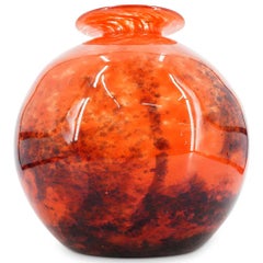 Muller Freres French Art Deco Orange Glass Vase