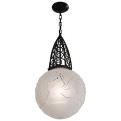 Muller Freres French Art Deco Pendant Chandelier, 1920s