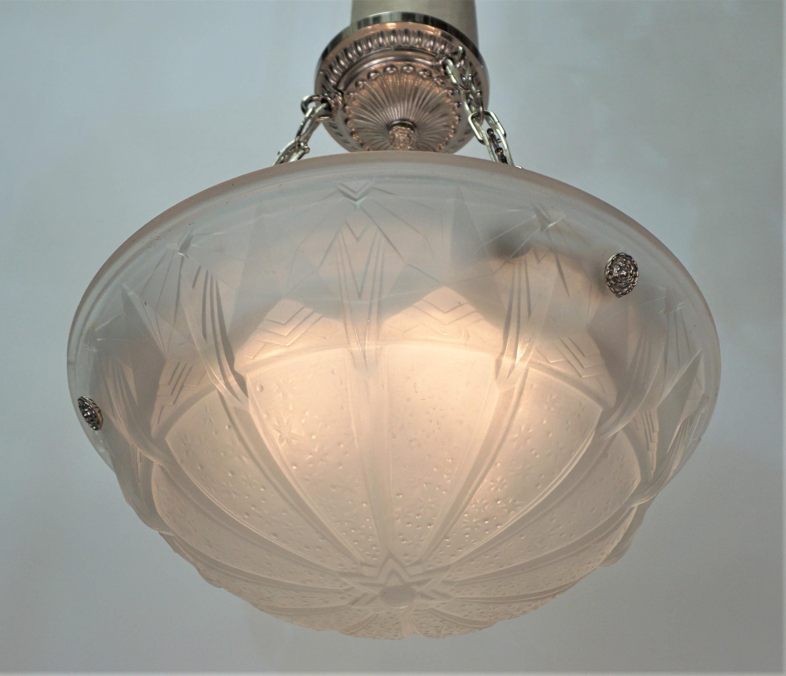 Mid-20th Century Muller Frères French Art Deco Pendant Chandelier, 1930