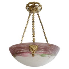 Antique Muller Freres French Art Deco Pendant Chandelier, Early 1920s