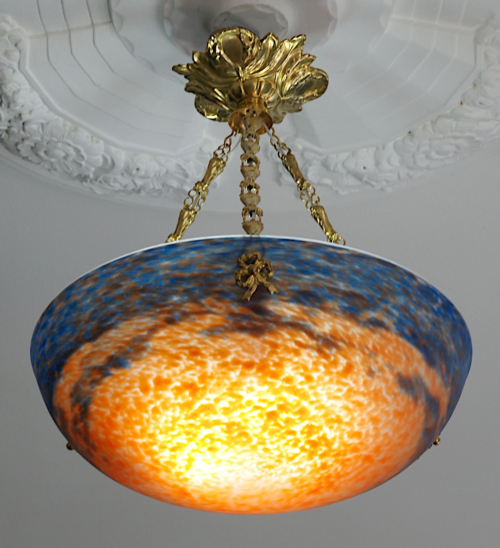 Early 20th Century MULLER FRERES French Art Deco Pendant Chandelier, 1920 For Sale