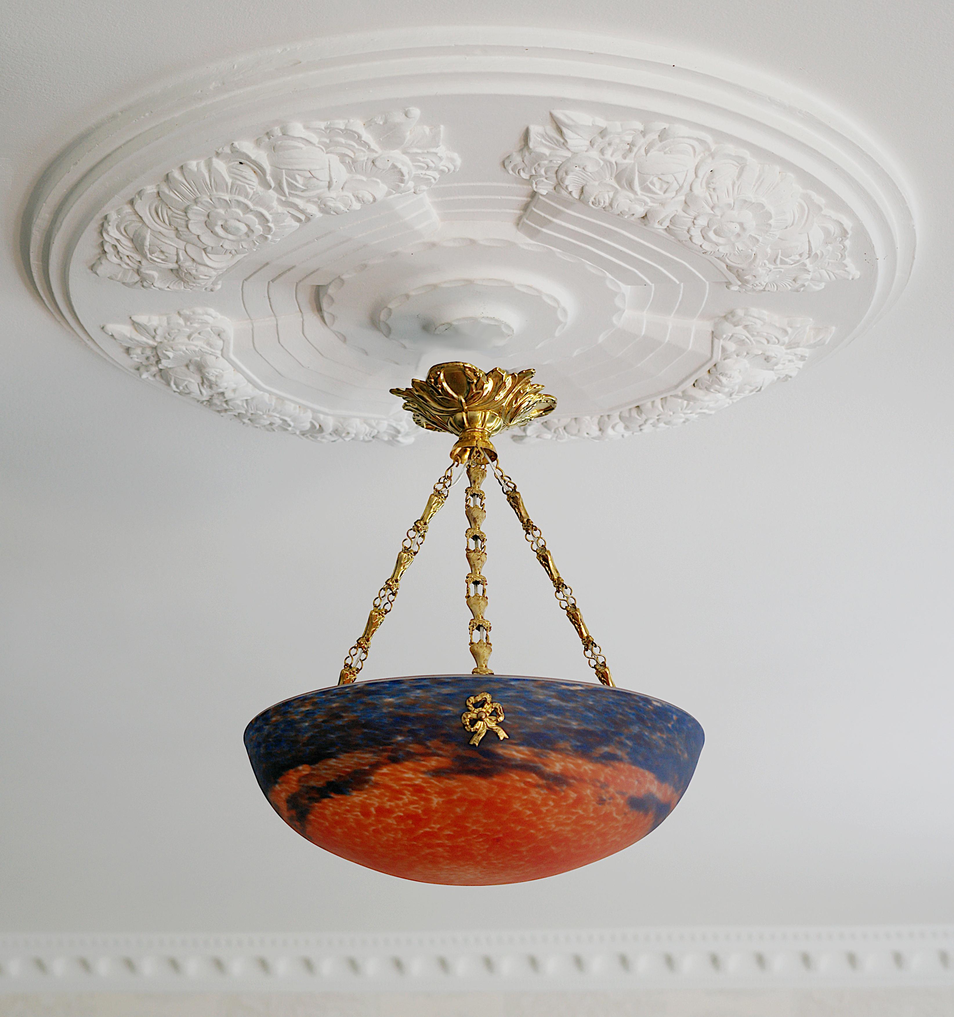 MULLER FRERES French Art Deco Pendant Chandelier, 1920 For Sale 2