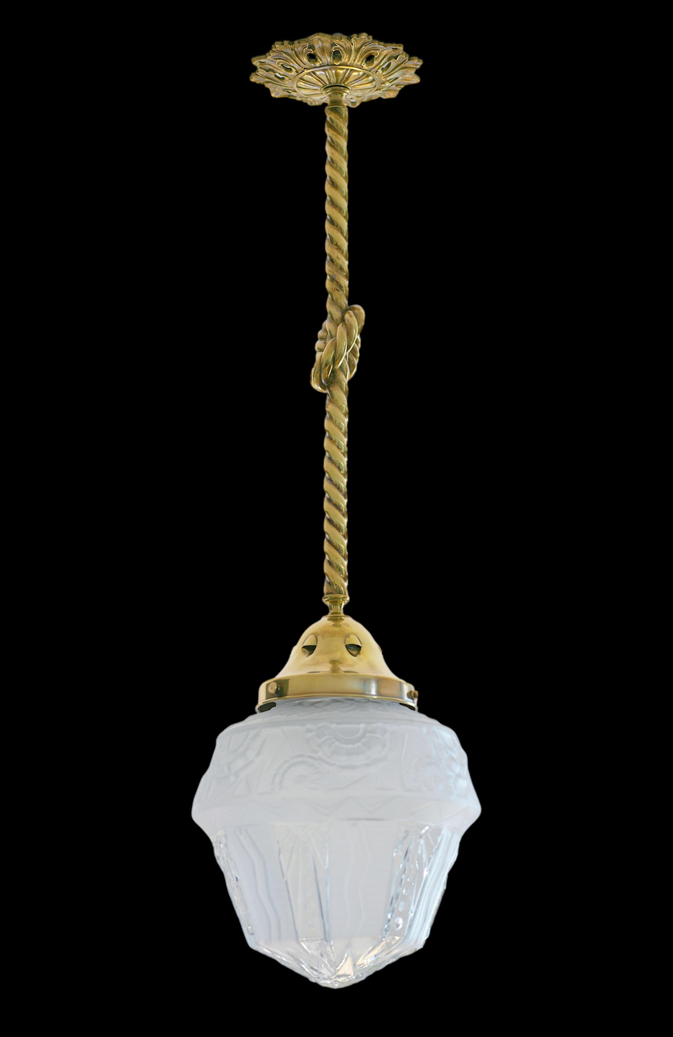 Laiton Lustre à pendentif Iler Frères, art déco français, 1920 en vente