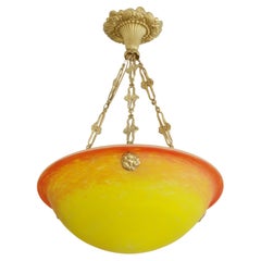 Muller Freres French Art Deco Sunrise Pendant Chandelier, 1920