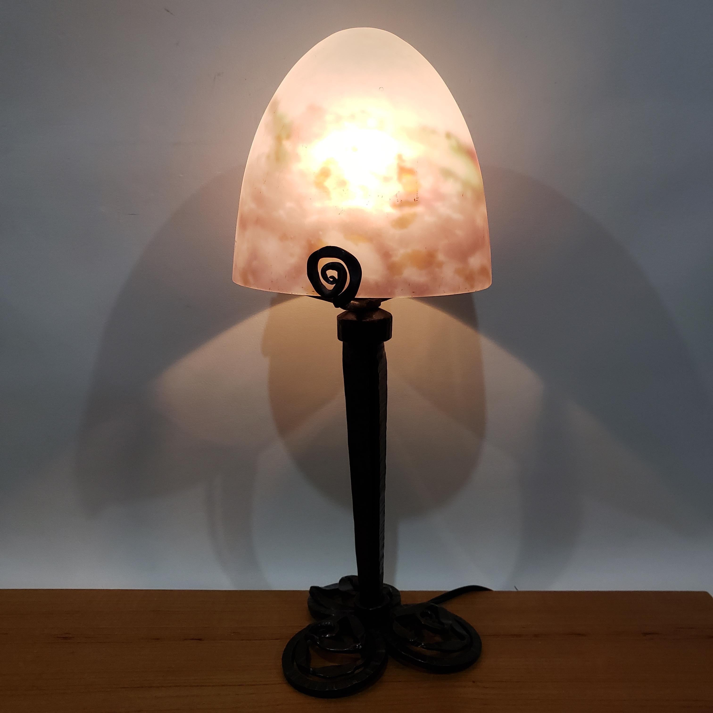 Art Glass Muller Freres French Art Deco Table Lamp