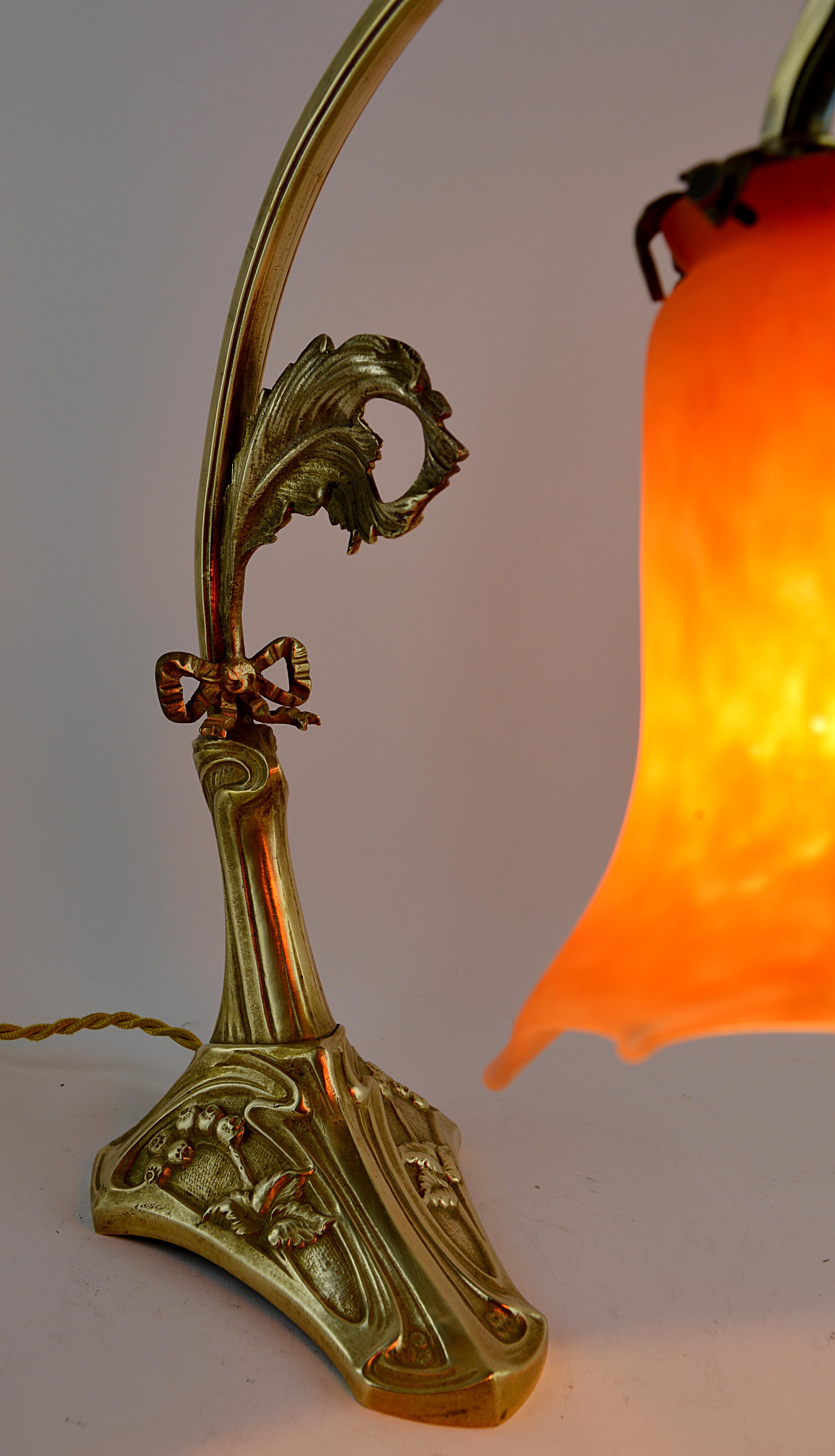Early 20th Century Muller Freres French Art Nouveau Deco Table Desk Lamp, 1918-1920