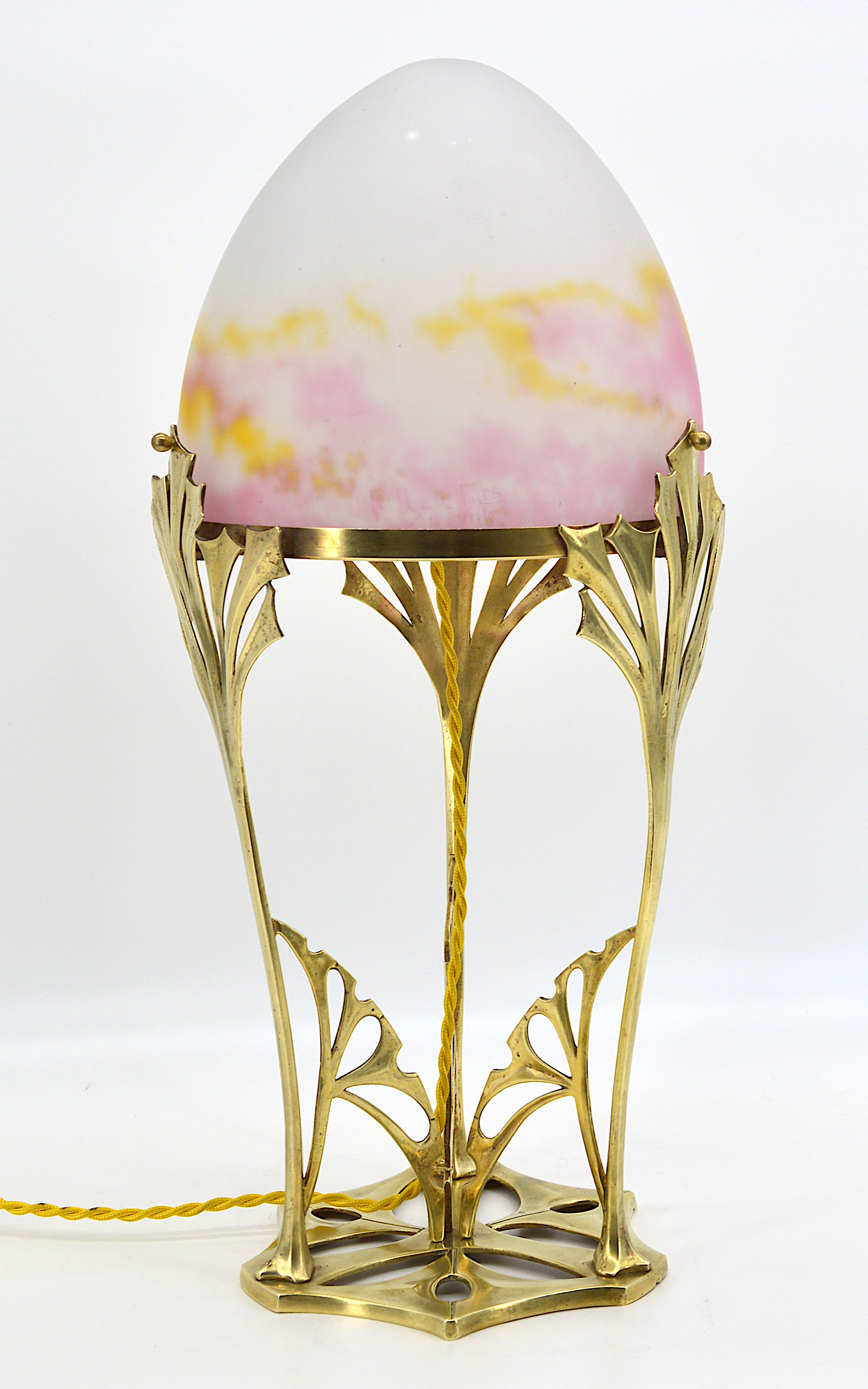 Muller Freres French Art Nouveau Table Lamp, 1910s In Good Condition In Saint-Amans-des-Cots, FR
