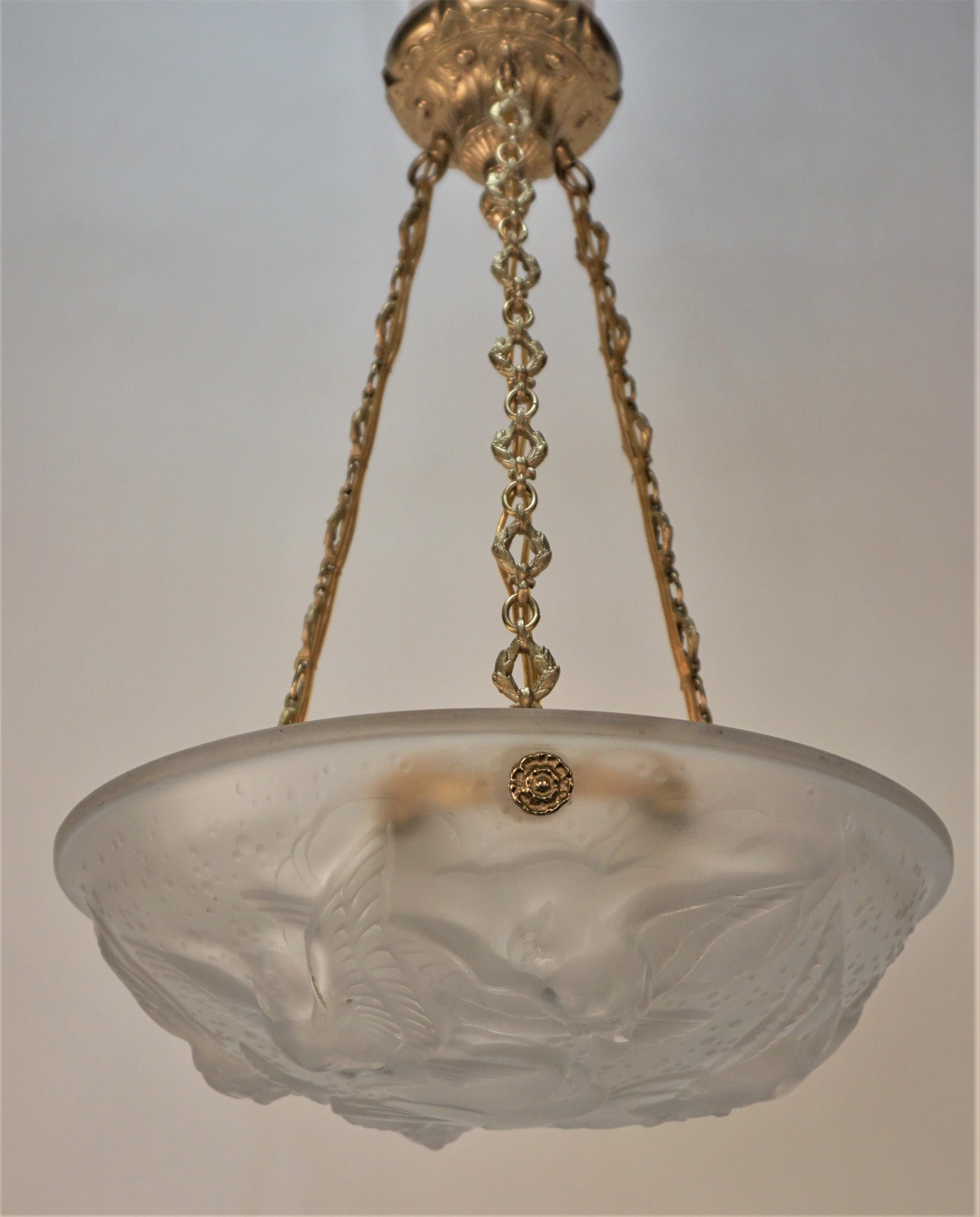 Muller Frères French Flying Birds / Sparrows Art Deco Chandeliers 2 in Stock For Sale 3