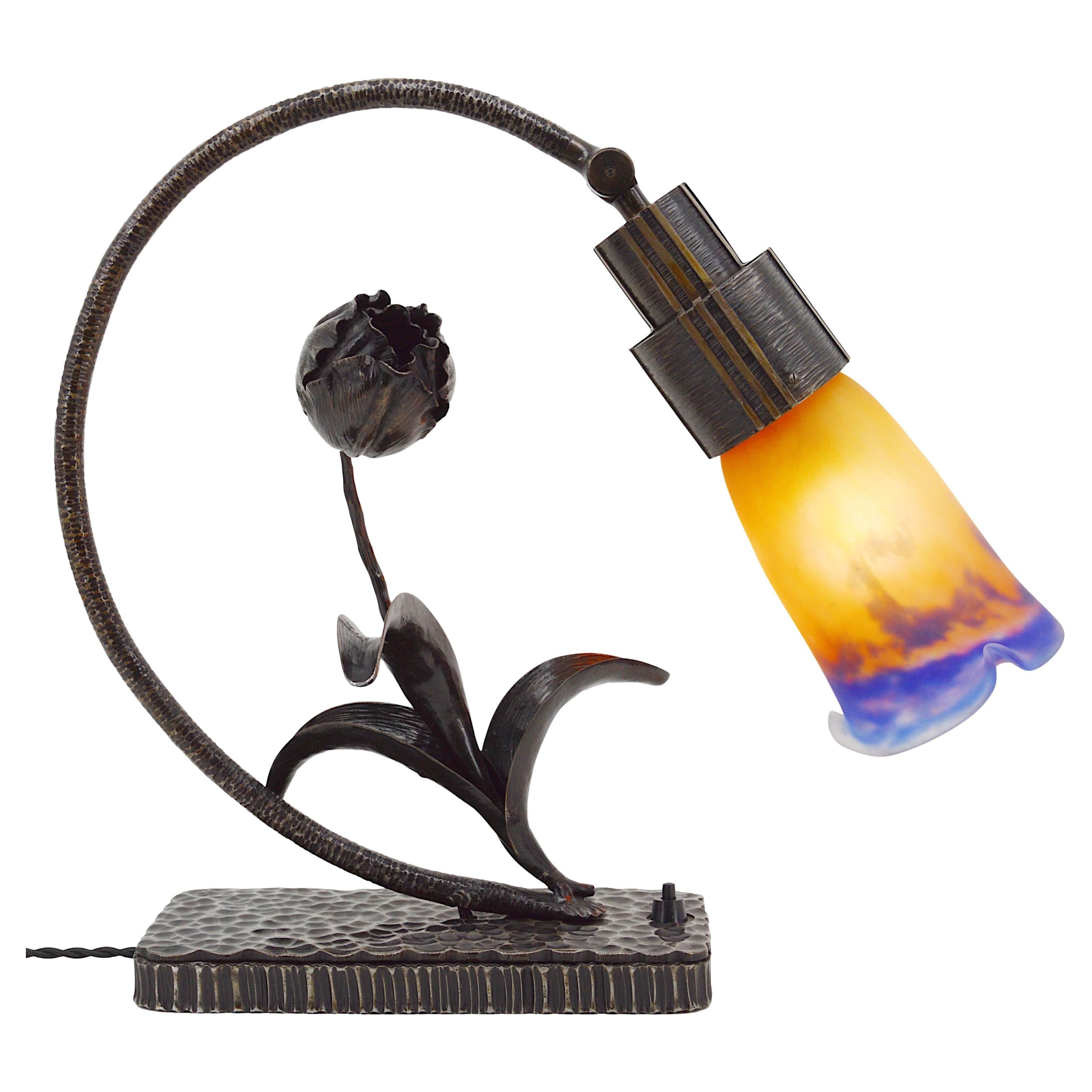 MULLER FRERES & G.MARCHAND French Art DecoDesk / Table Lamp, ca.1920 For Sale