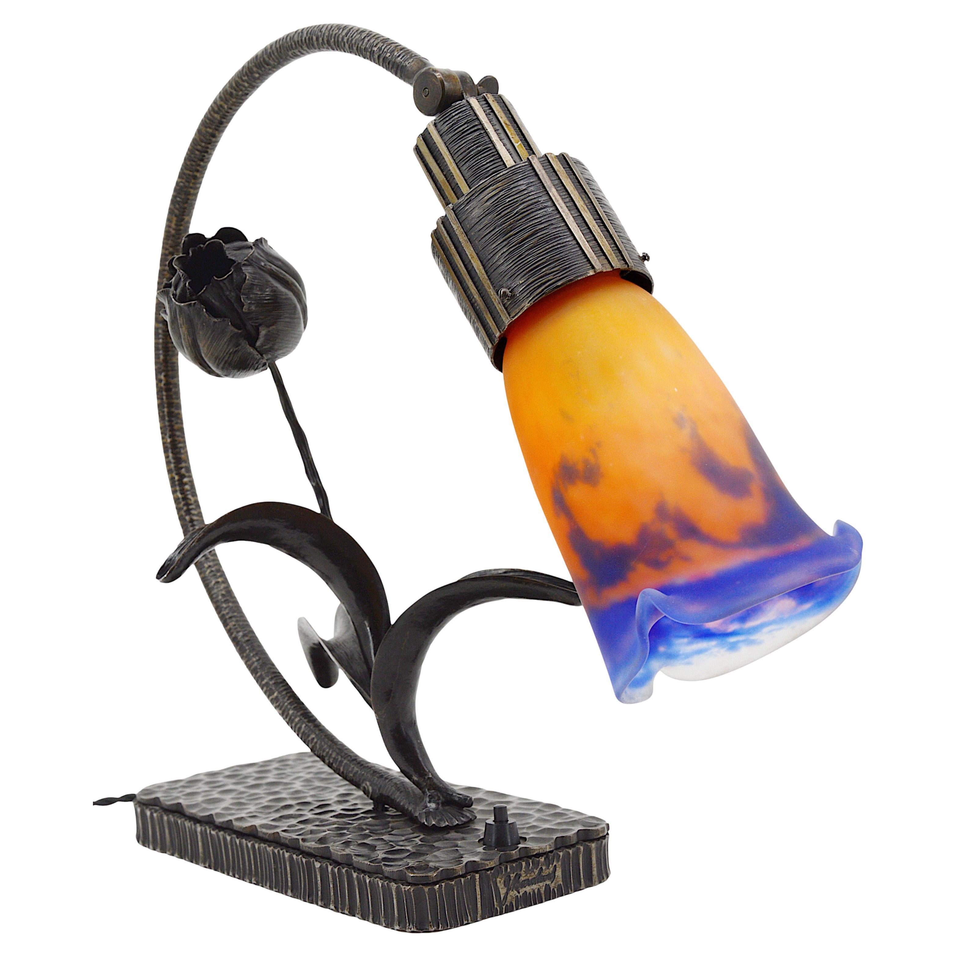 MULLER FRERES & G.MARCHAND French Art Nouveau / Deco Desk / Table Lamp, 1910s