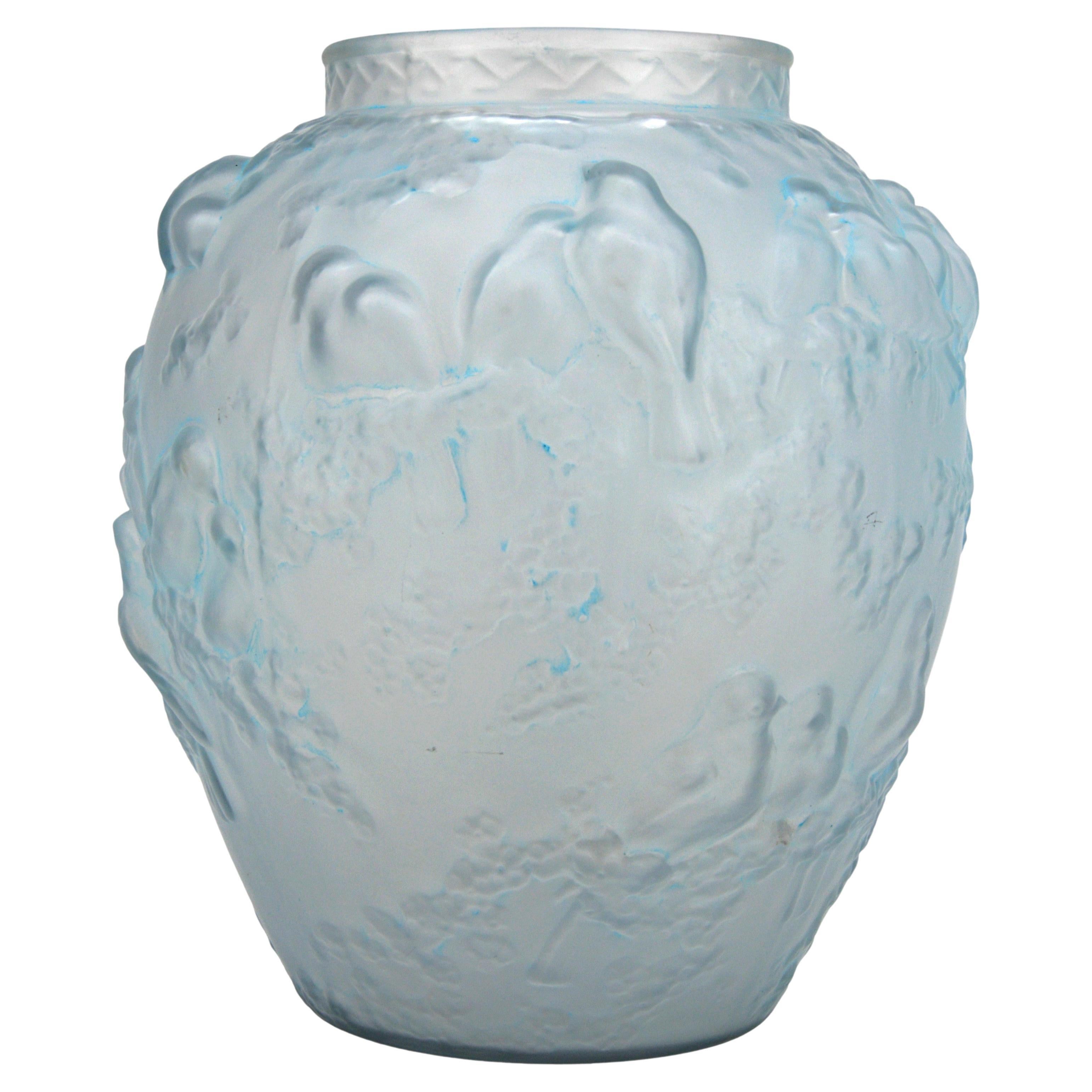 Große französische Vase aus mattiertem Glas mit Spargelmotiven aus Muller Freres im Art déco-Stil, 1920