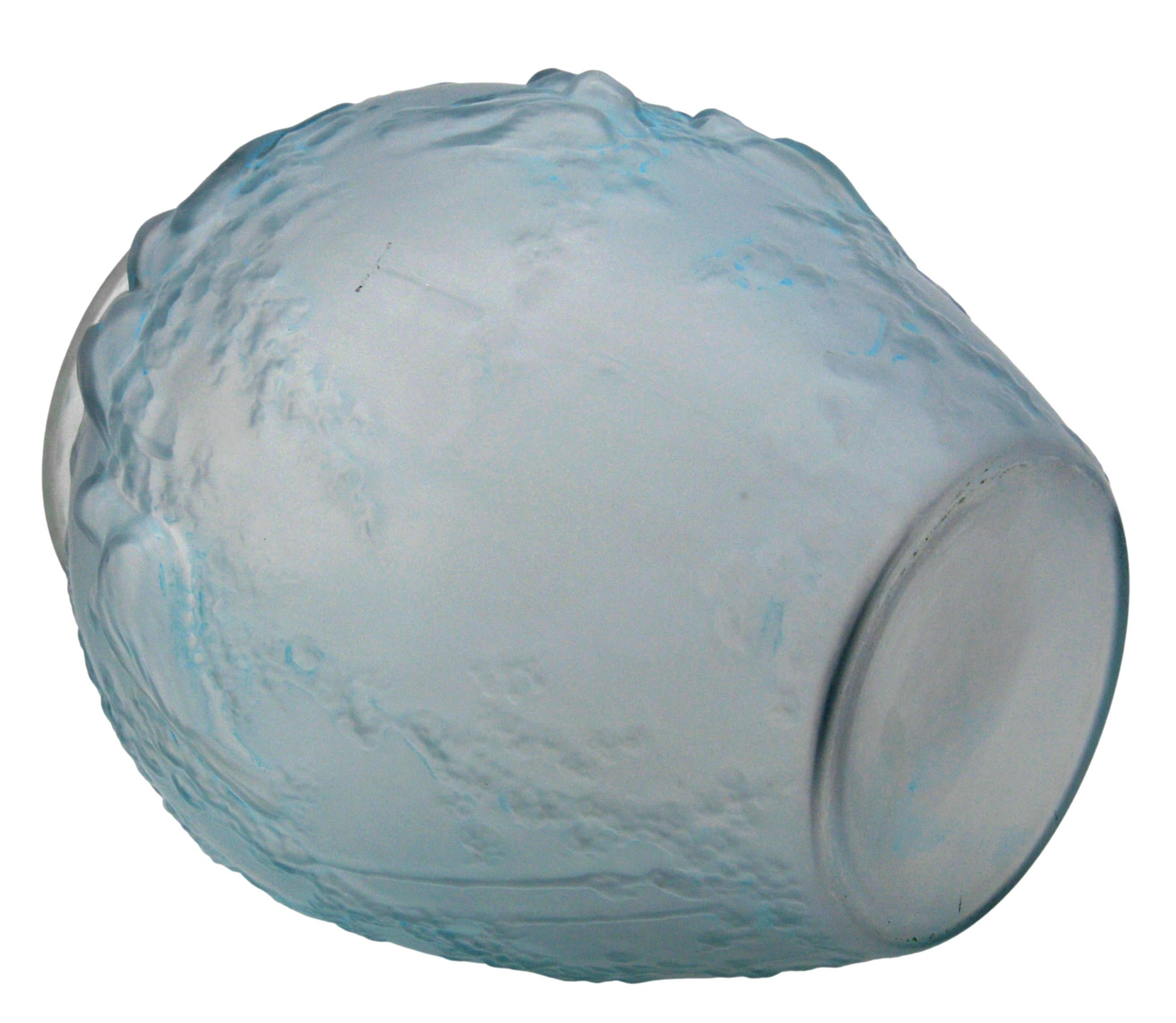 Early 20th Century Muller Freres Large Sparrows Frosted Glass Vase, 1920 For Sale