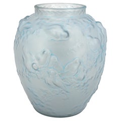 Muller Freres Large Sparrows Frosted Glass Vase, 1920