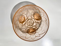 Muller Frères Lunévill Art Deco Peach Frosted Pressed Glass Rose CenterpieceBowl