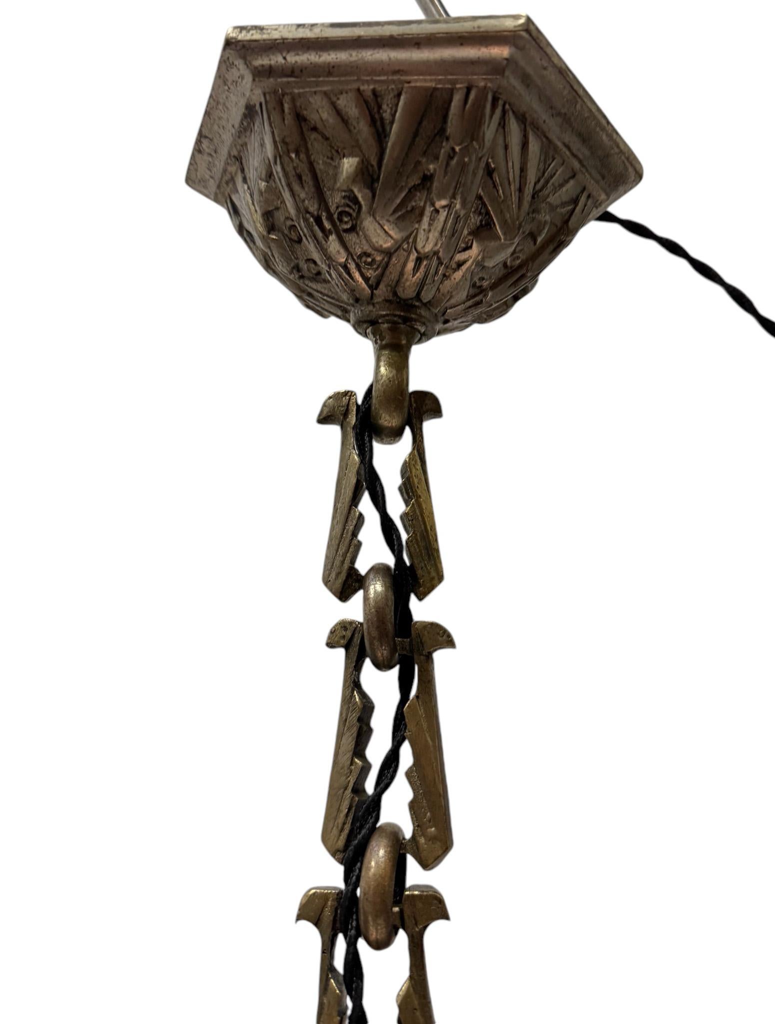 Muller Frères Luneville  Art Deco Pendant with Original Birds Shade, 1930s For Sale 2