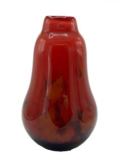 Vase en verre d'art Art déco rouge marbré, Muller Frères, Lunéville, France, vers 1925
