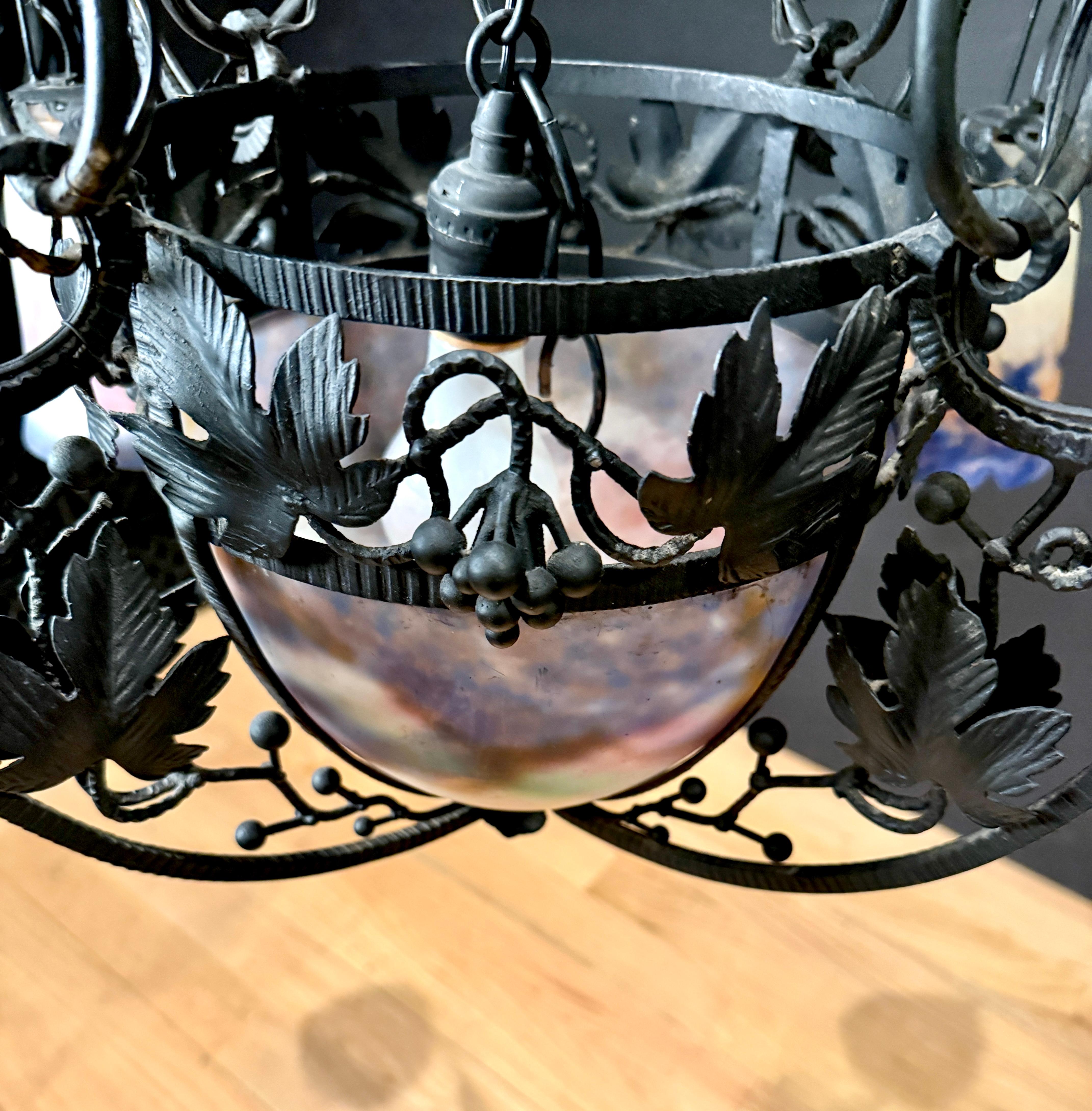 Muller Frères Luneville Art Nouveau Chandelier, Signed Francés en venta