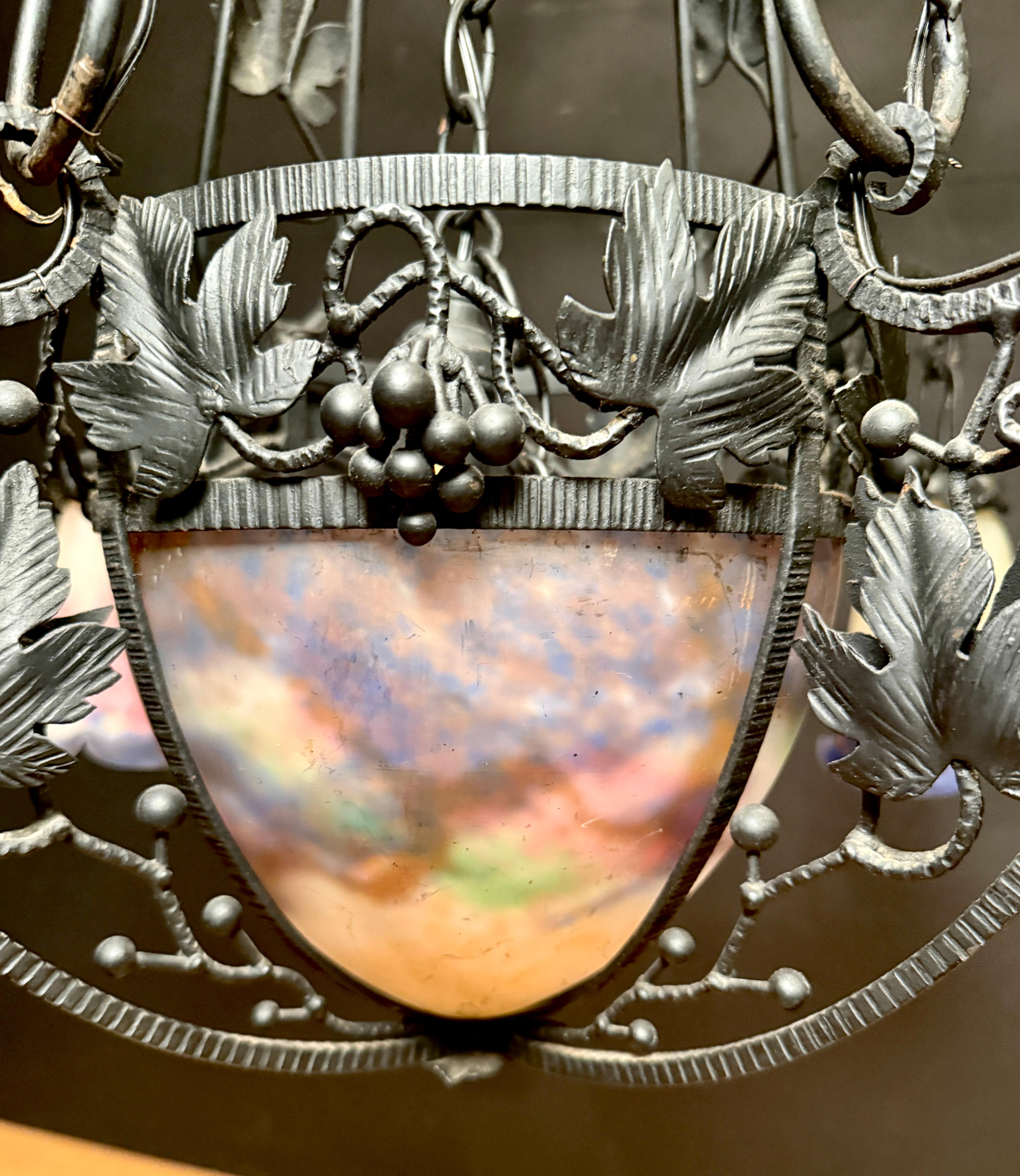 Muller Frères Luneville Art Nouveau Chandelier, Signed Hecho a mano en venta