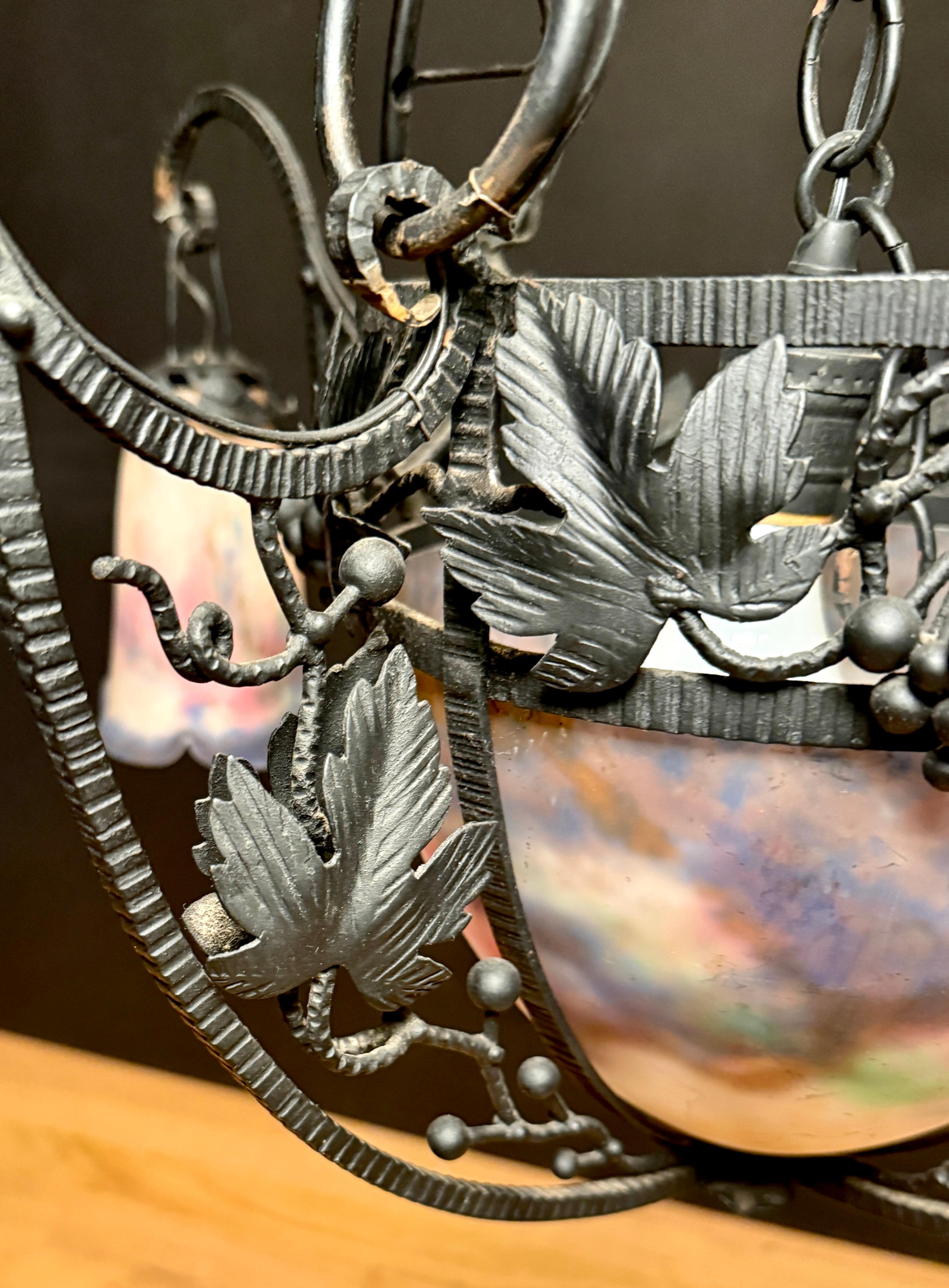 Muller Frères Luneville Art Nouveau Chandelier, Signed en Bueno estado para la venta en Norwood, NJ