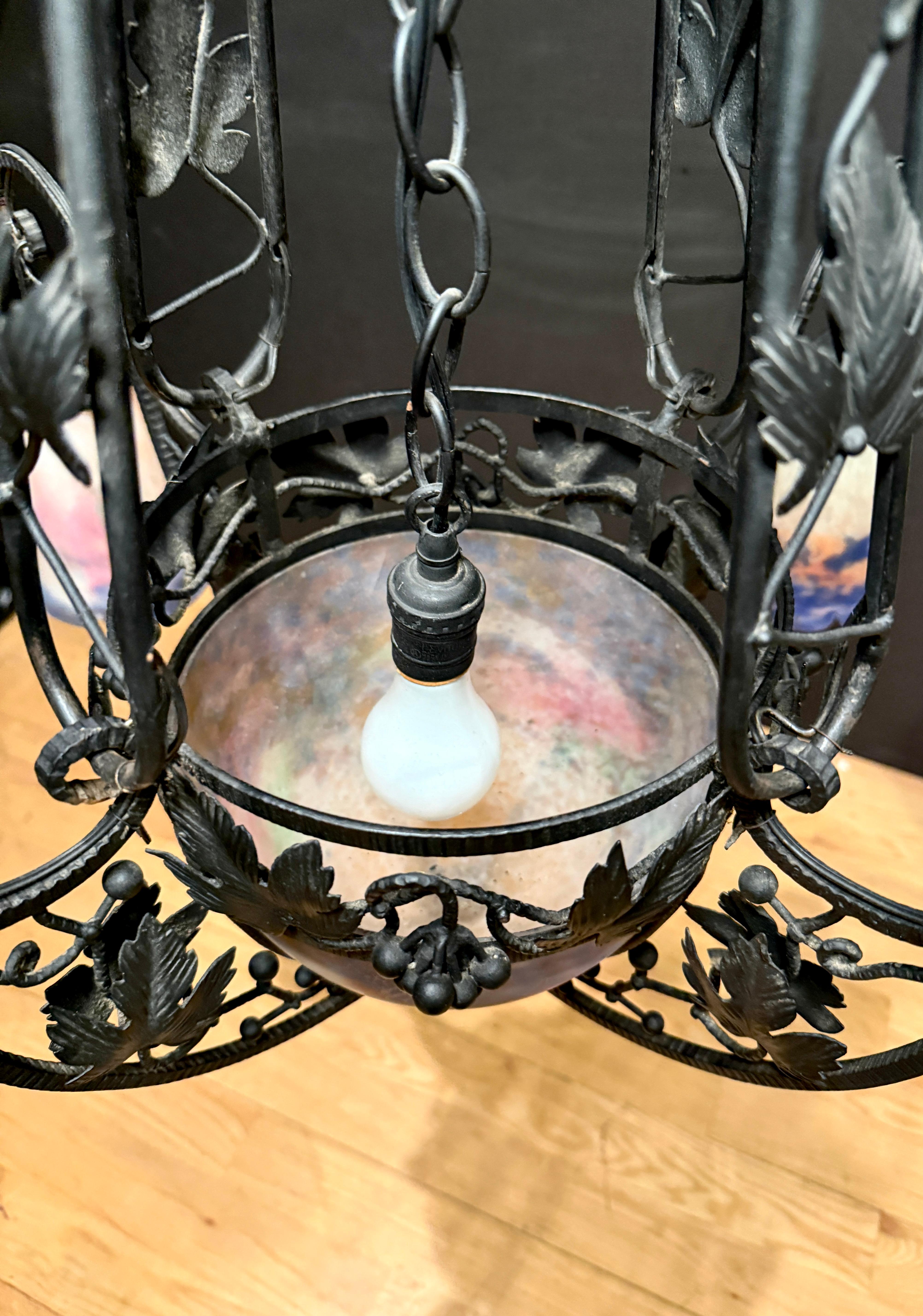Muller Frères Luneville Art Nouveau Chandelier, Signed siglo XX en venta