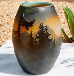Muller Frères Luneville French Cameo Mountain Landscape Vase