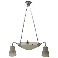 I. Muller Frères, Luneville, Grande lampadario imponente in ferro battuto, anni '30/'40