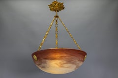 Muller Frères Luneville Pendant Light with White and Burgundy Glass, 1920s