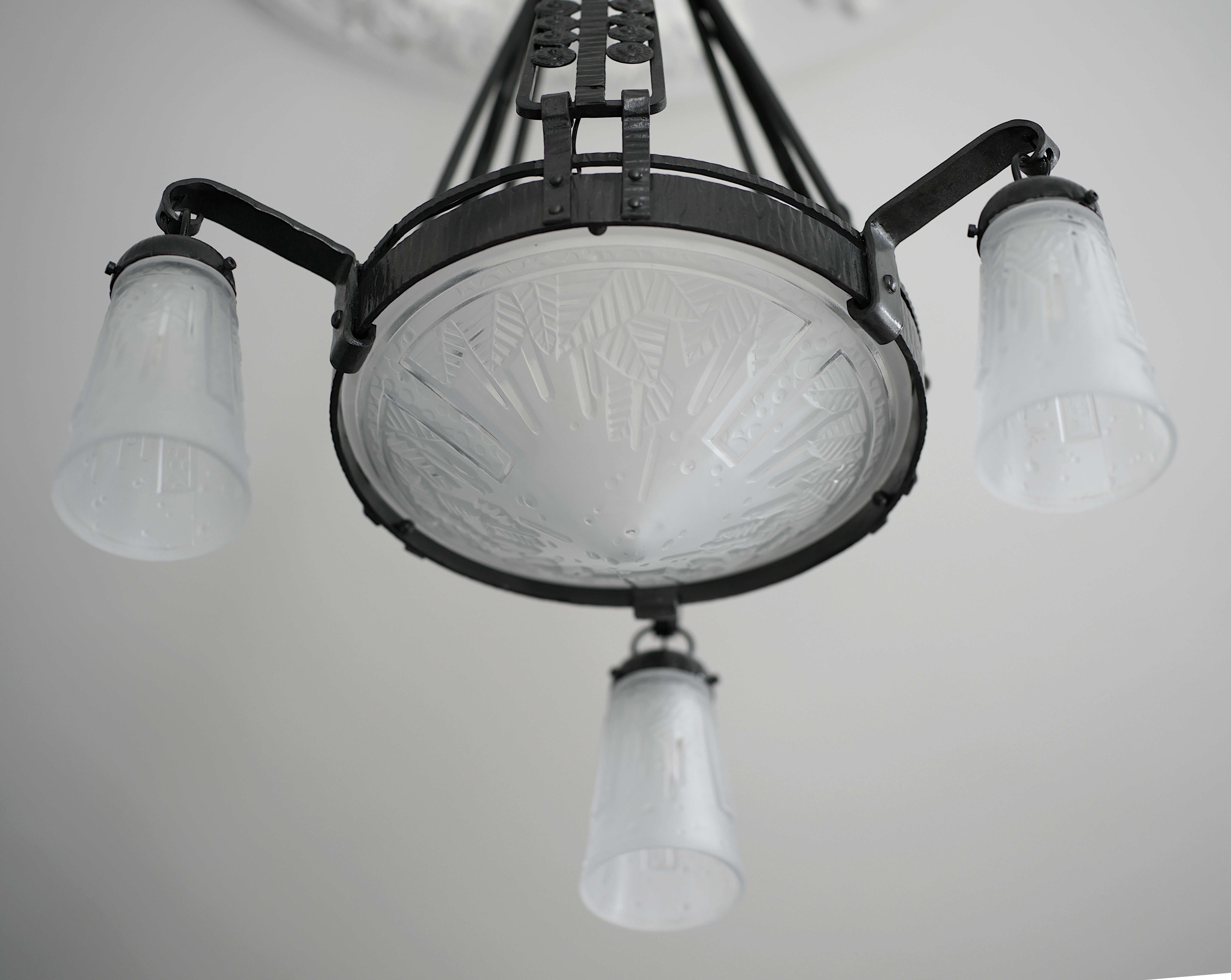 Vetro Lampadario I. Muller Freres / Marcel Vasseur, 1920 in vendita