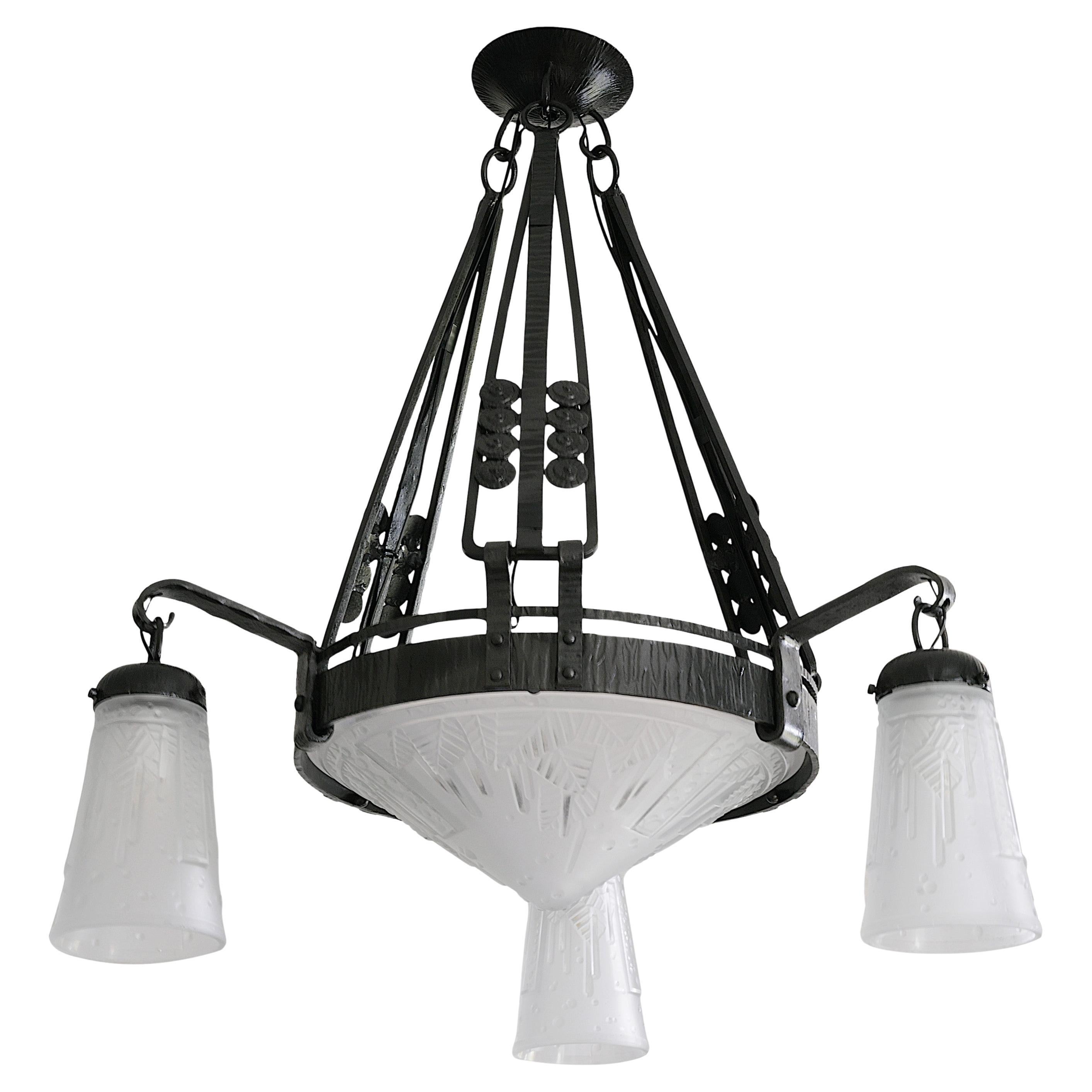 Muller Freres / Marcel Vasseur Chandelier, 1920
