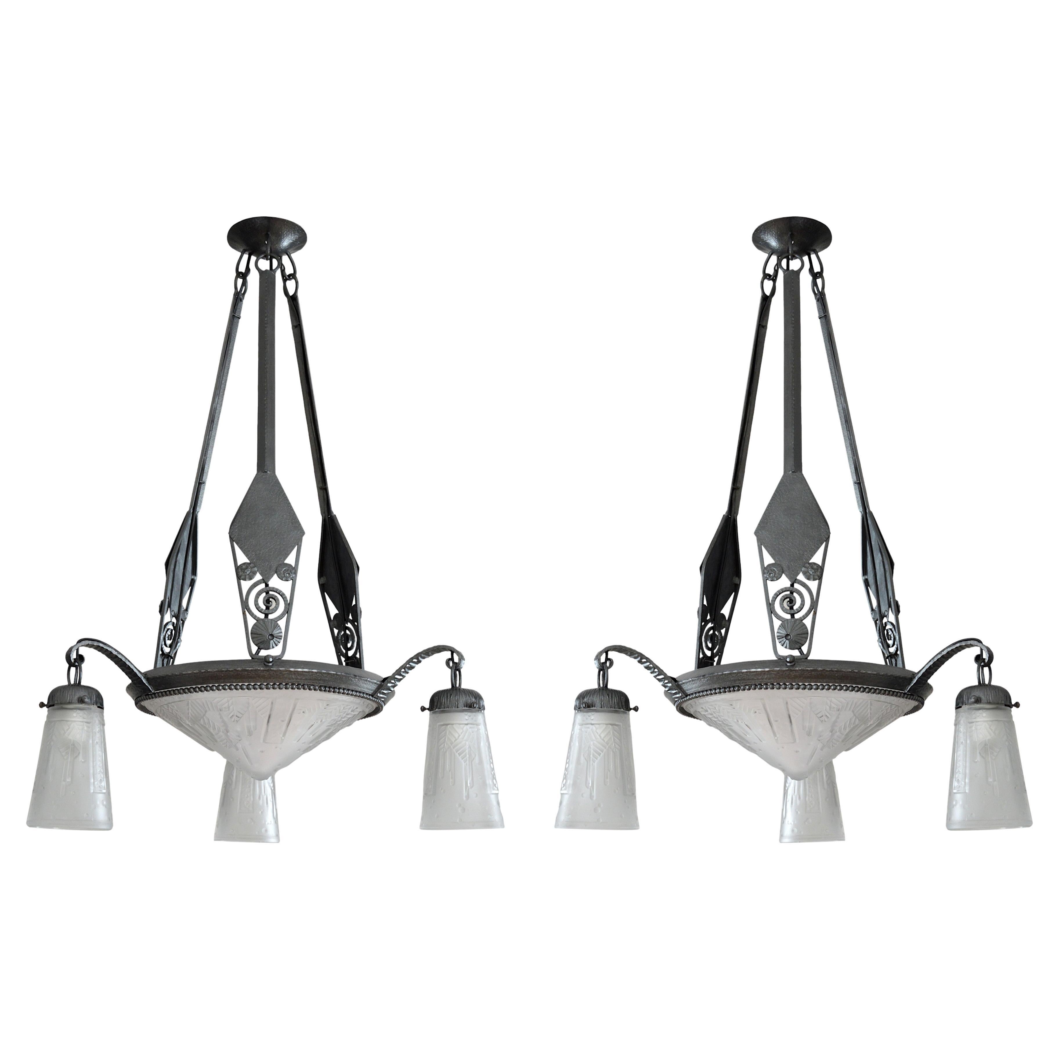 1 or pair of Muller Freres Marcel Vasseur Fag French Art Deco Chandelier, 1920