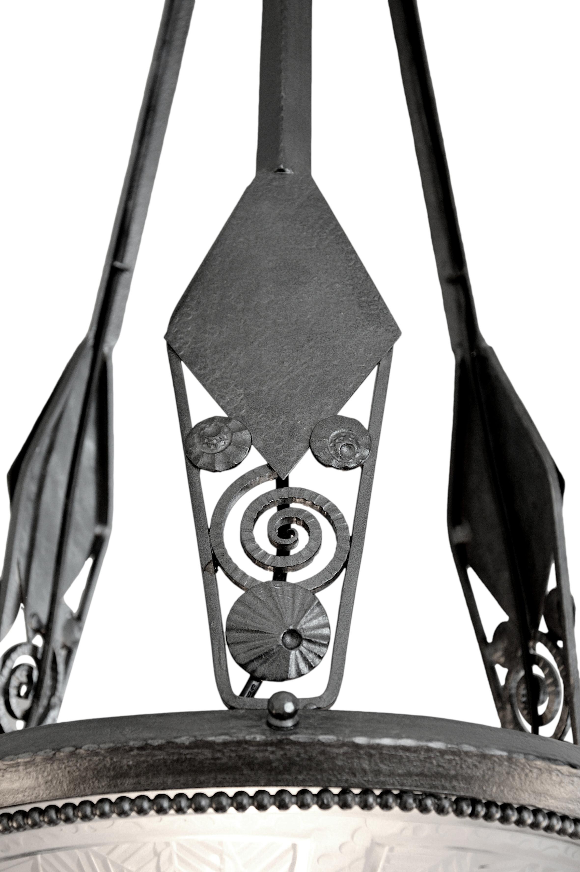 Muller Freres Marcel Vasseur Fag French Art Deco Chandelier, 1920 For Sale 2