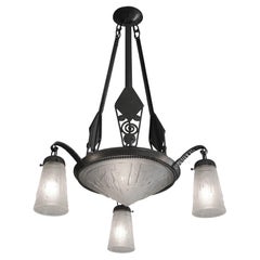 Muller Freres Marcel Vasseur Fag French Art Deco Chandelier, 1920