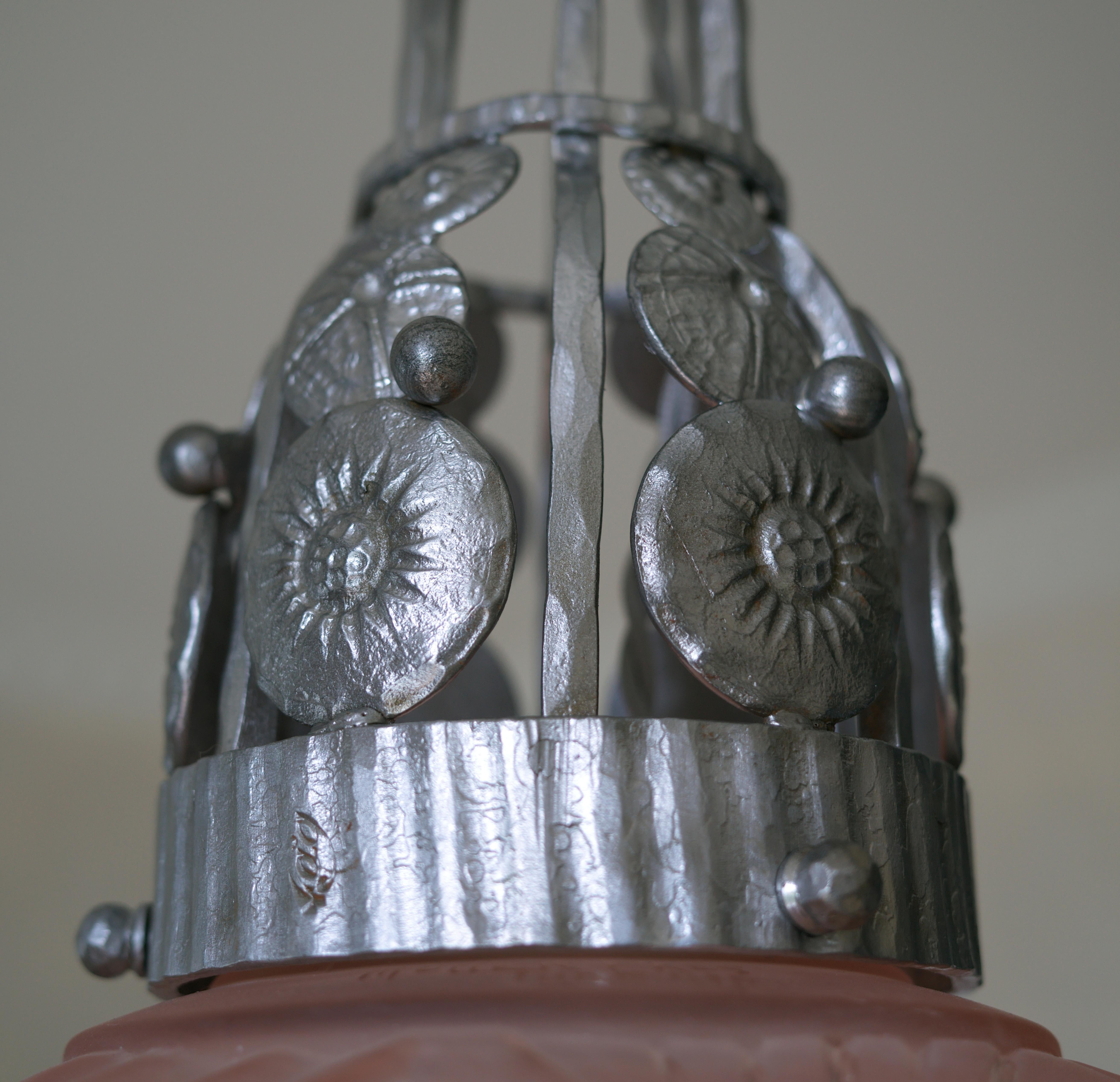 MULLER FRERES / Marcel VASSEUR French Art Deco Pendant Chandelier, 1920 For Sale 8
