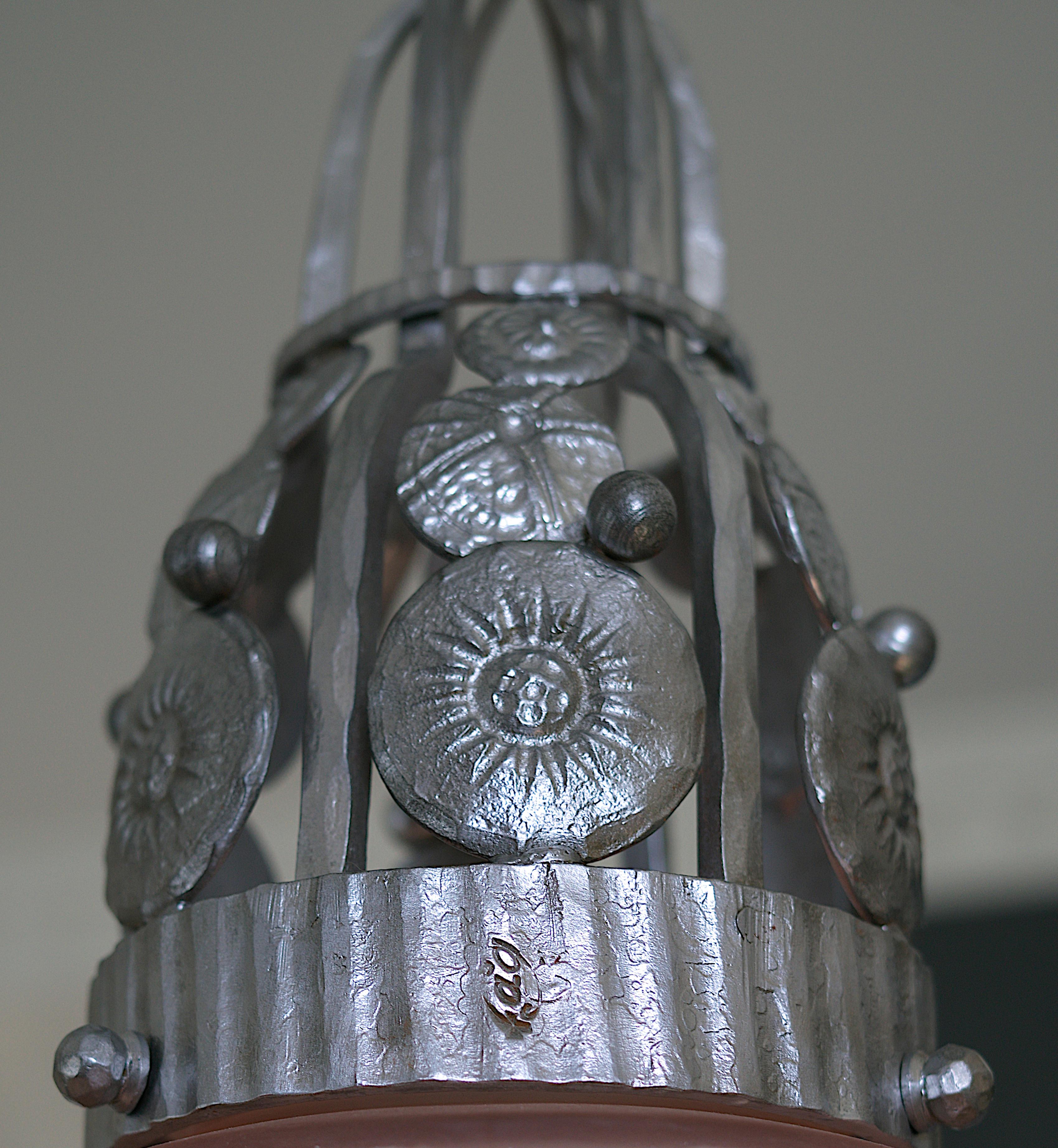 MULLER FRERES / Marcel VASSEUR French Art Deco Pendant Chandelier, 1920 For Sale 9