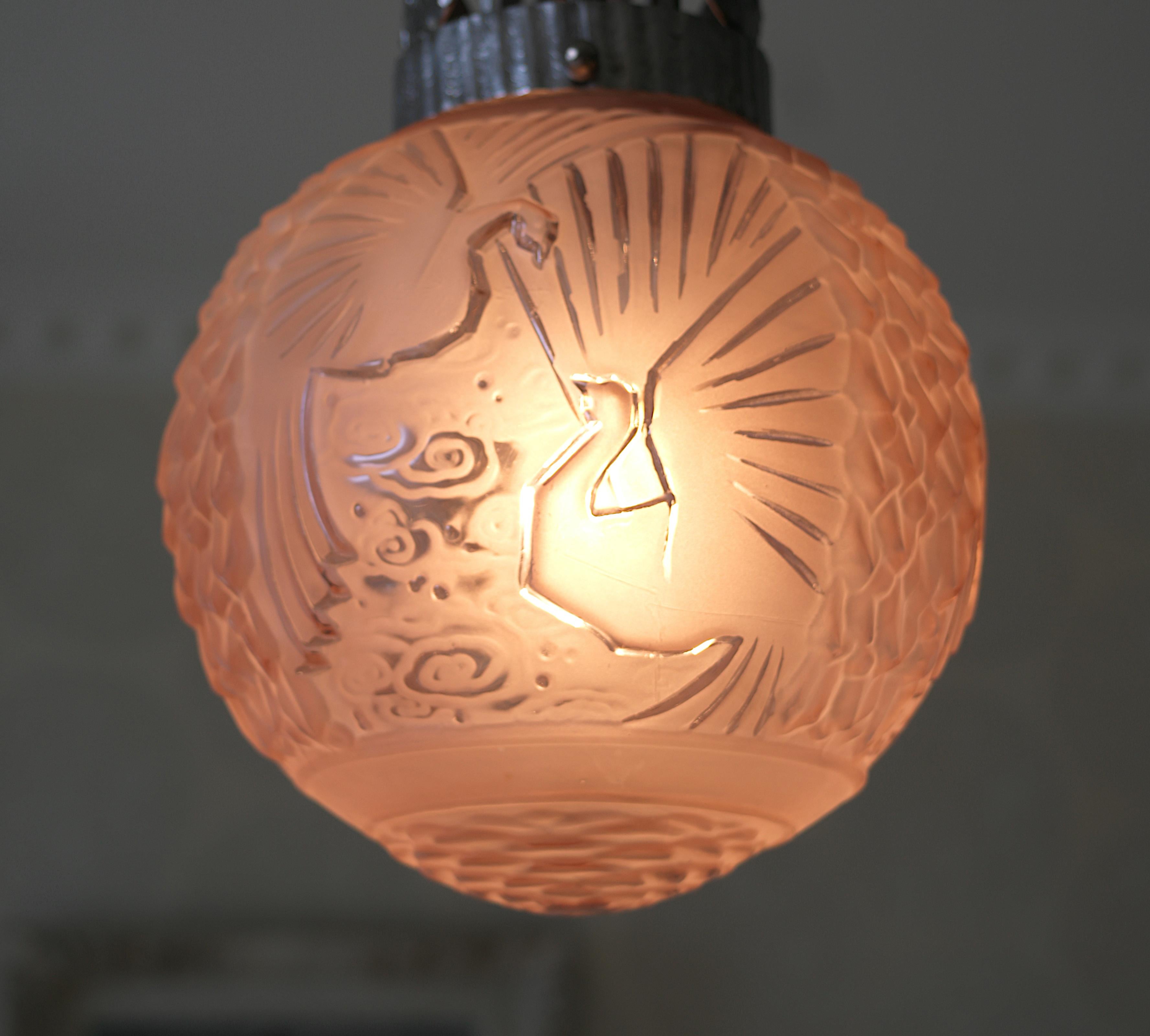 Early 20th Century MULLER FRERES / Marcel VASSEUR French Art Deco Pendant Chandelier, 1920 For Sale