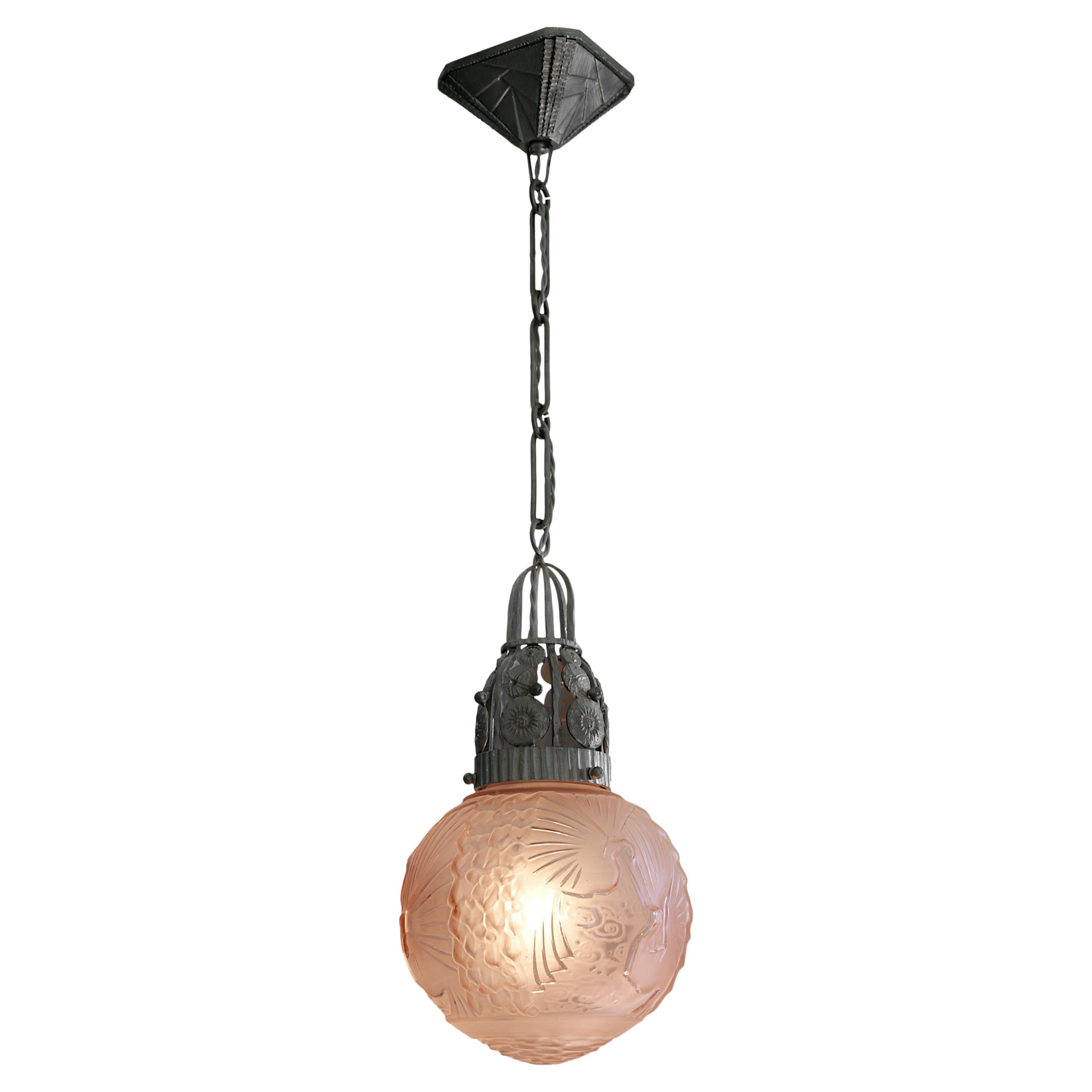 MULLER FRERES / Marcel VASSEUR French Art Deco Pendant Chandelier, 1920
