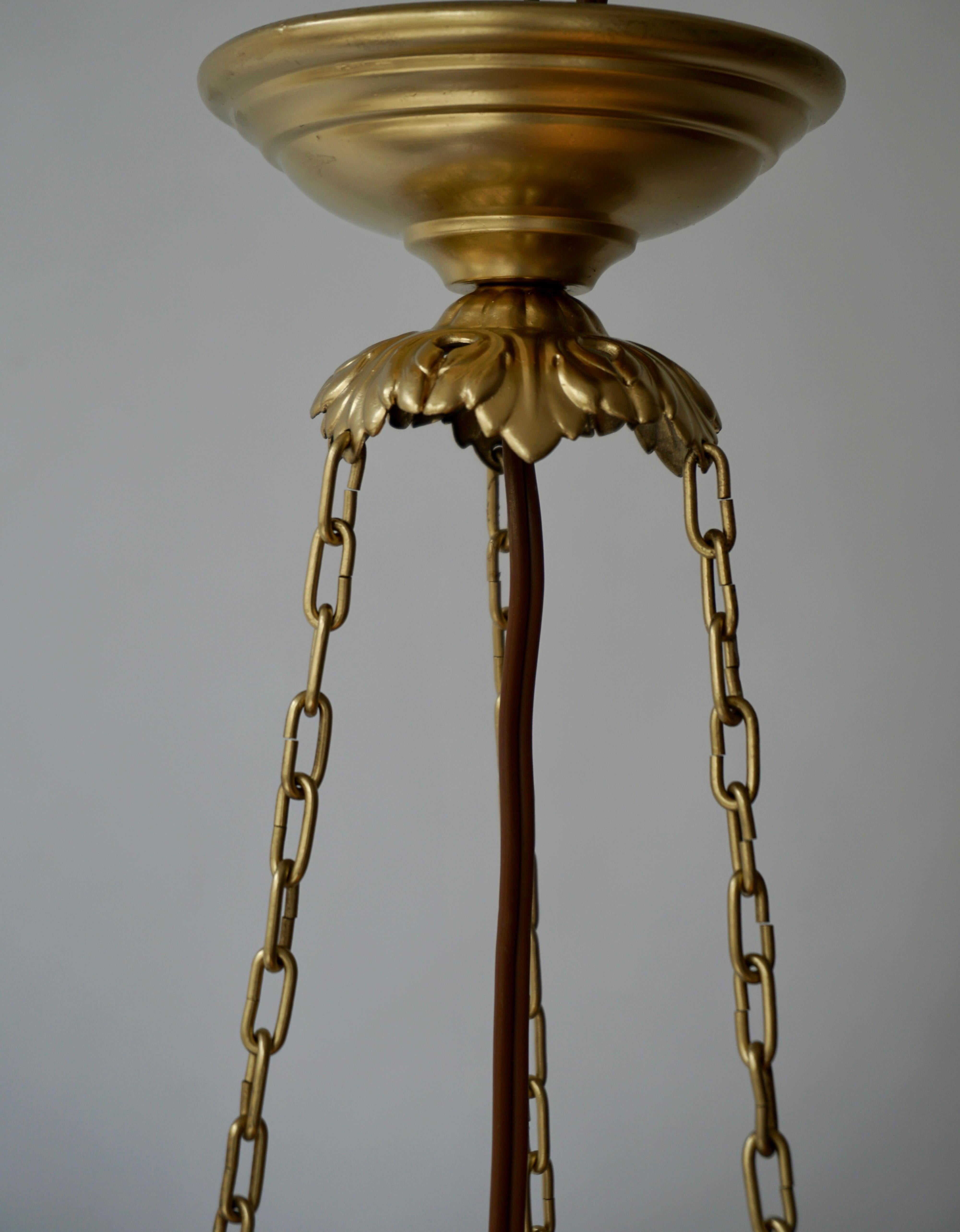 Lustre à suspension Art Déco Muller Freres en verre tacheté et bronze, France en vente 9